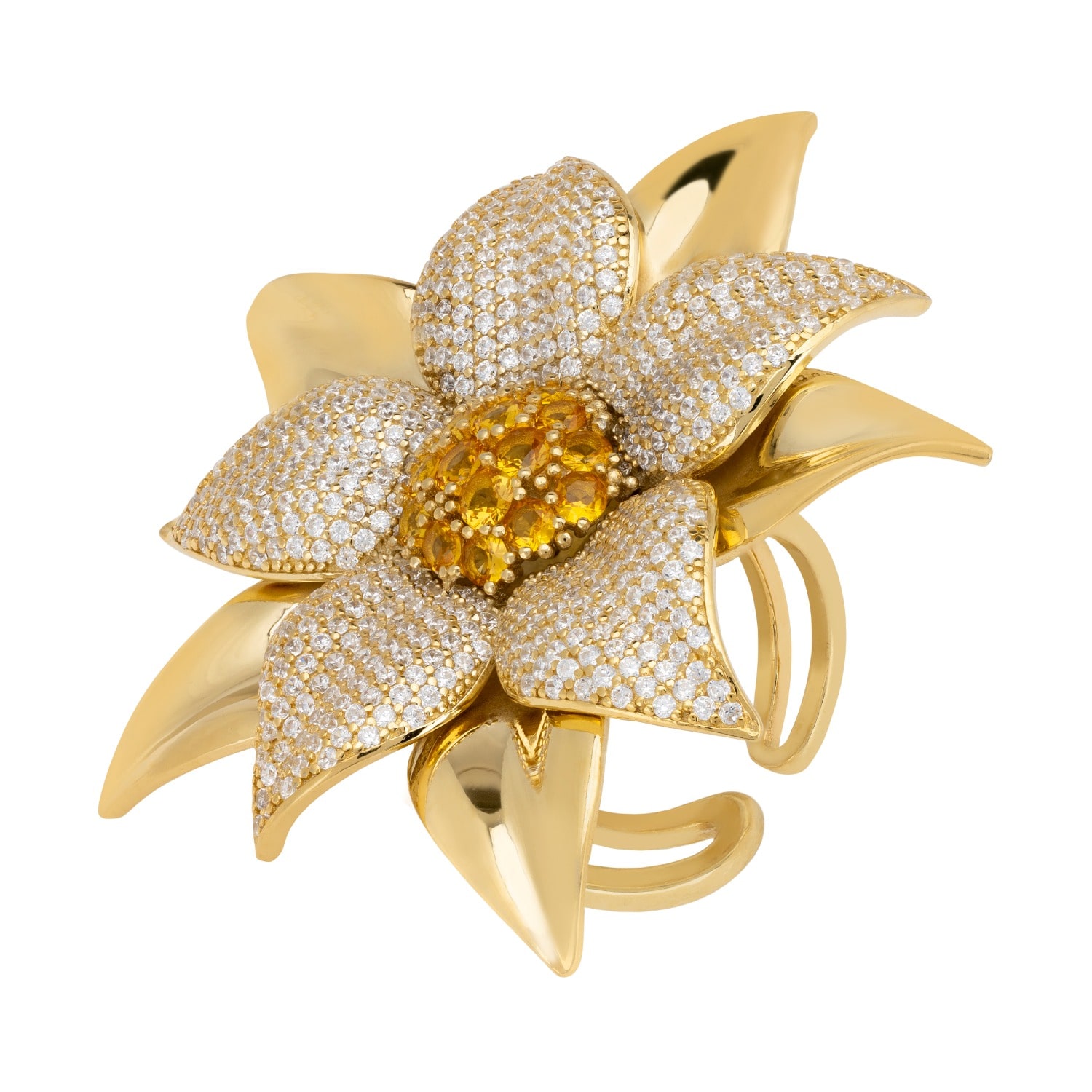 Latelita Women's White / Yellow / Orange Marguerite Daisy Flower Cocktail Ring White Gold
