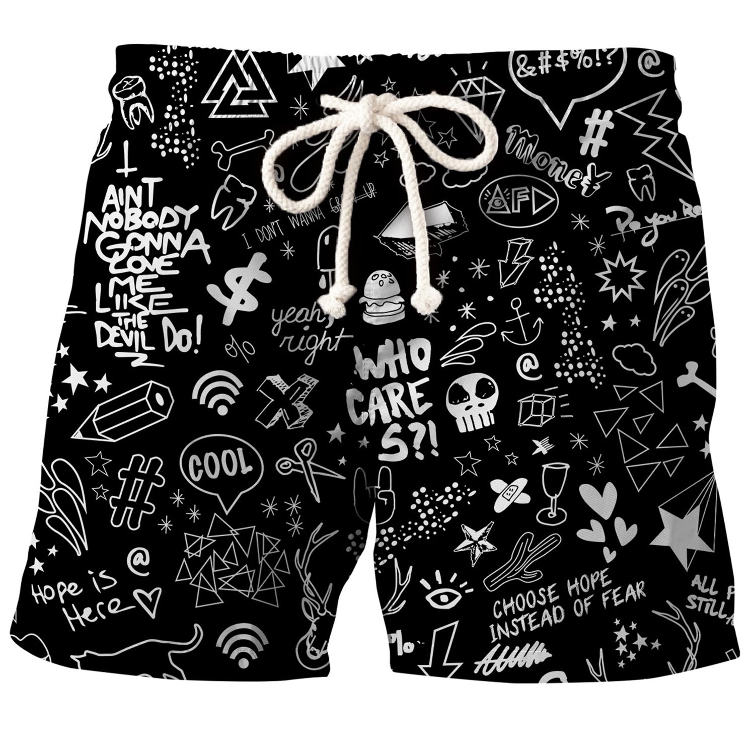 Aloha From Deer Men's Black Doodles Swimming Shorts In Black