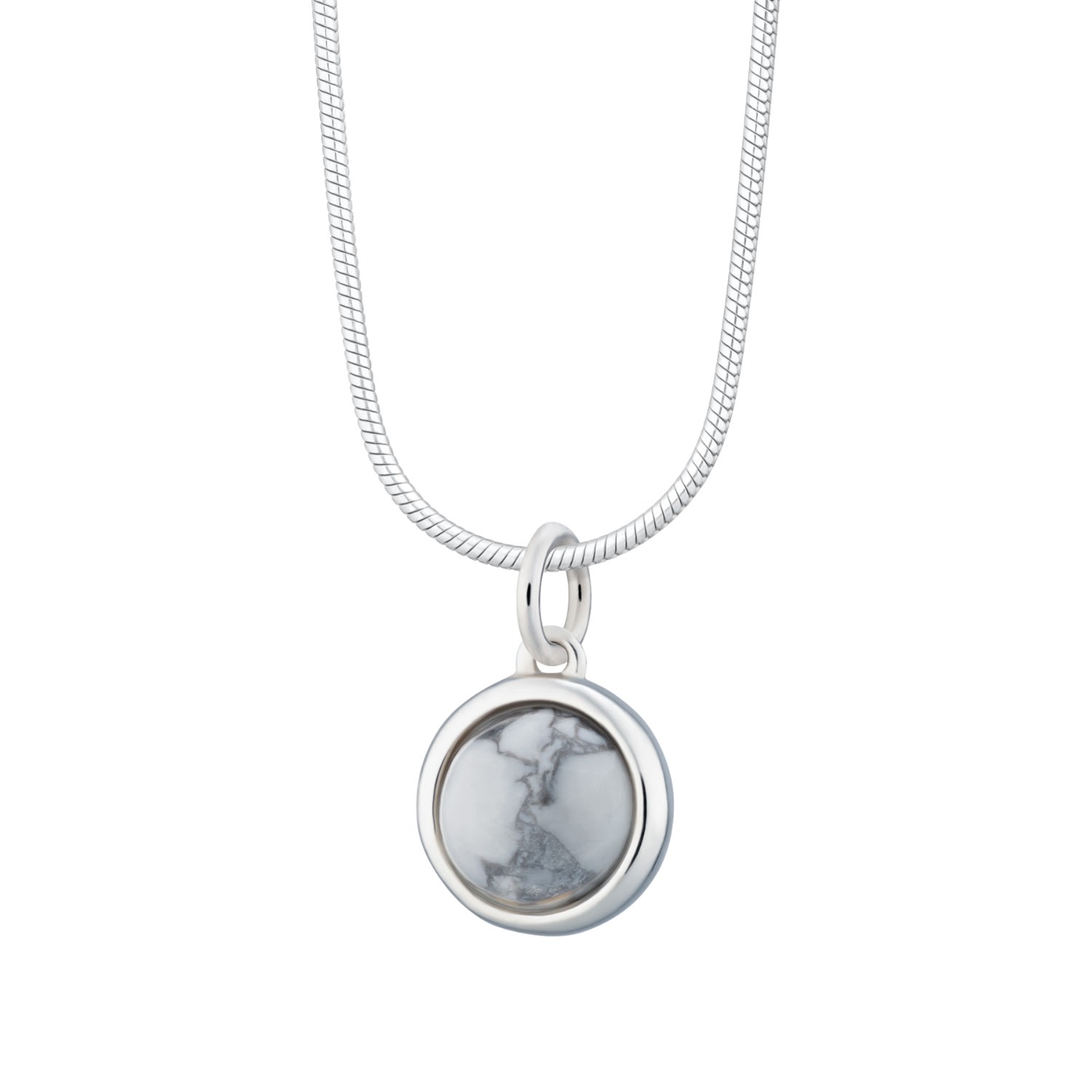 Women’s Sterling Silver Howlite Touchstone Necklace With Slim Snake Chain - Positive Thought Lily Charmed