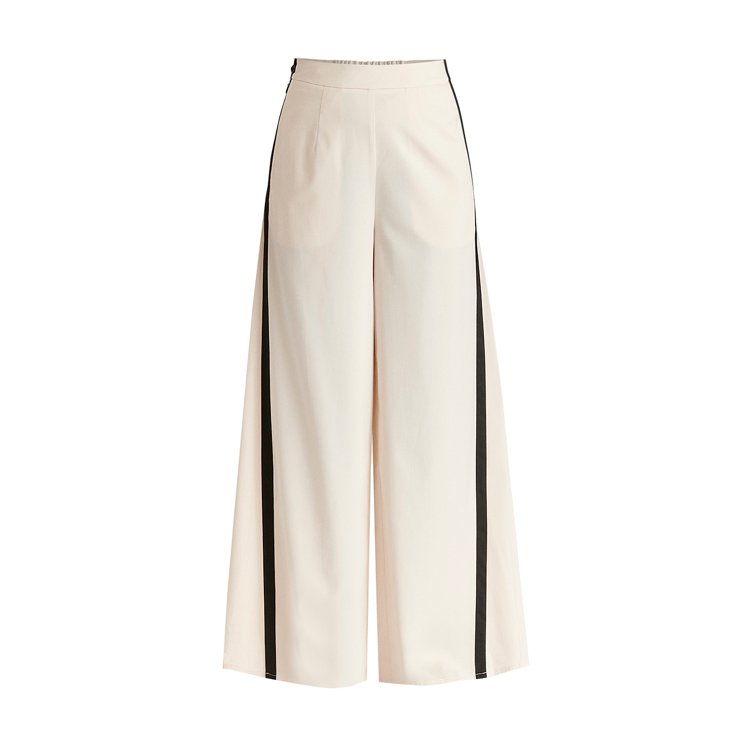 Paisie Women's Neutrals Contrast Trim Wide Leg Trousers In Beige And Black In Beige/black