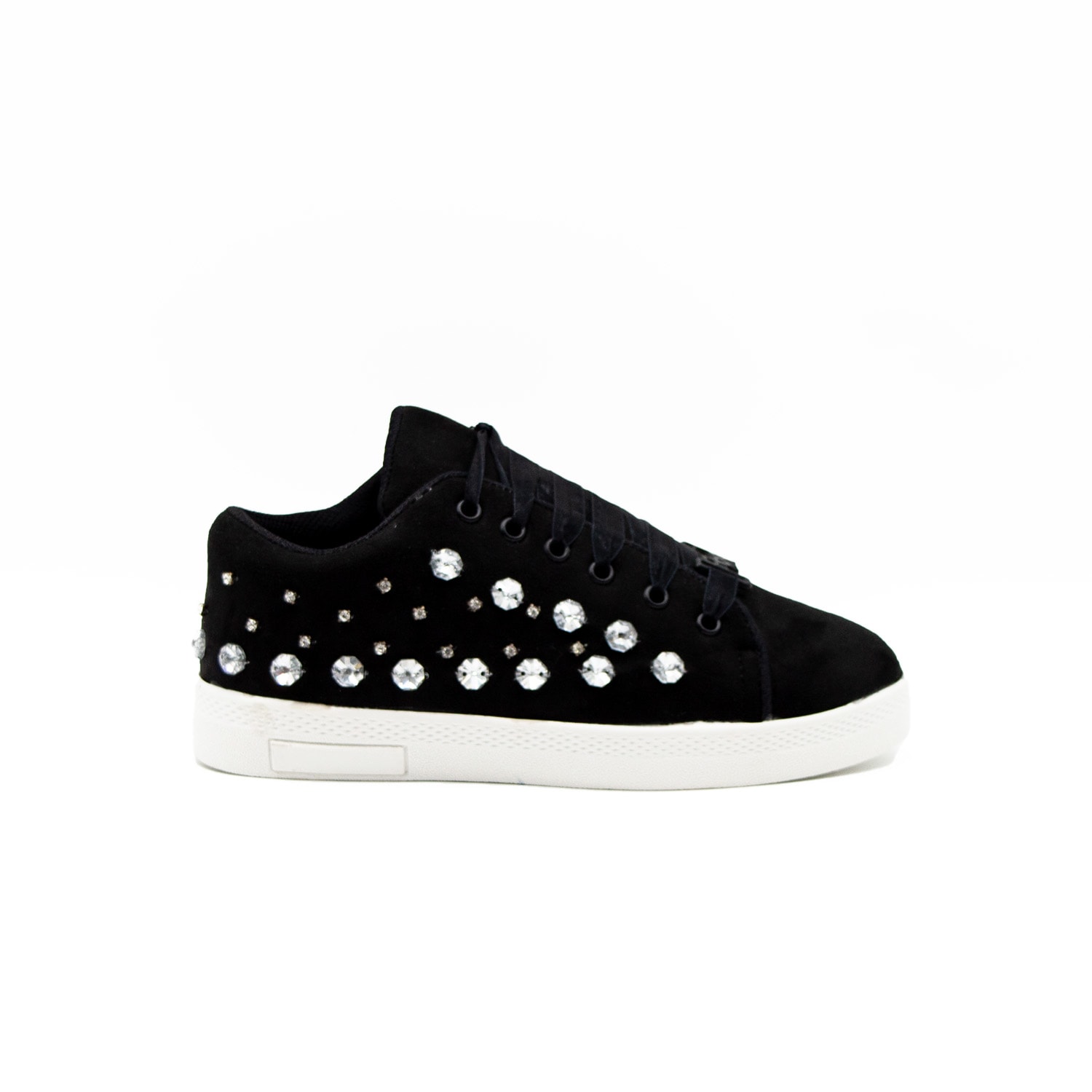 Rettrose Women's The Rose Luxury Black Suede Handmade Embellished Tennis Shoe In Black