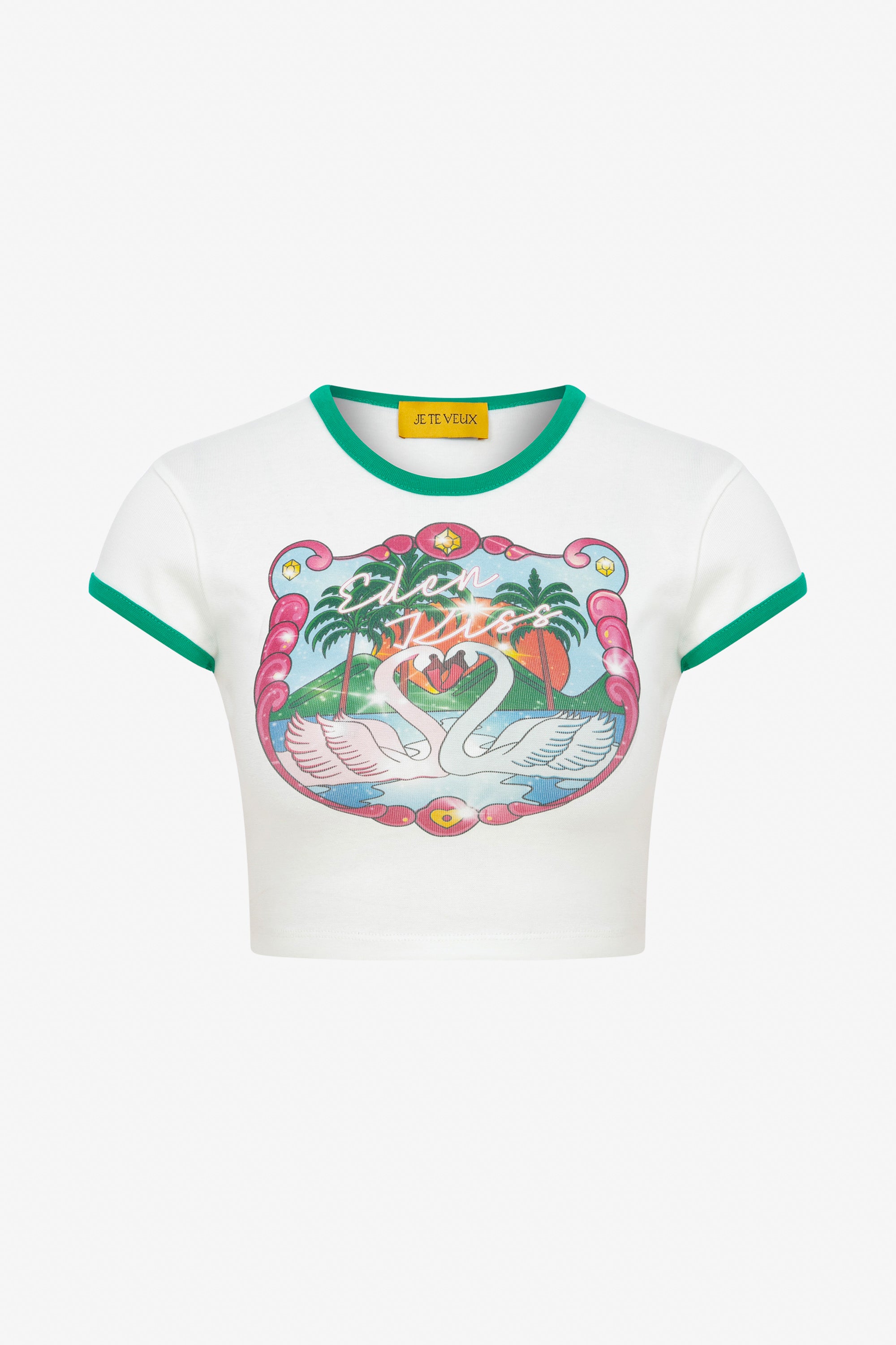 Eden Kiss Swan Print Baby Tee - White | Je Te Veux | Wolf & Badger