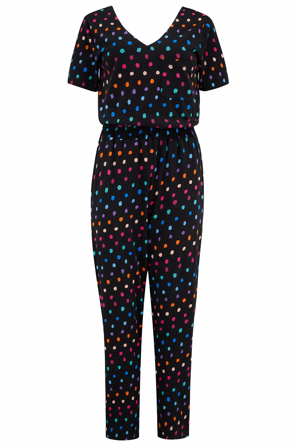 Women’s Bianca Jersey Jumpsuit Black, Rainbow Painterly Spot Extra Large Sugarhill Brighton