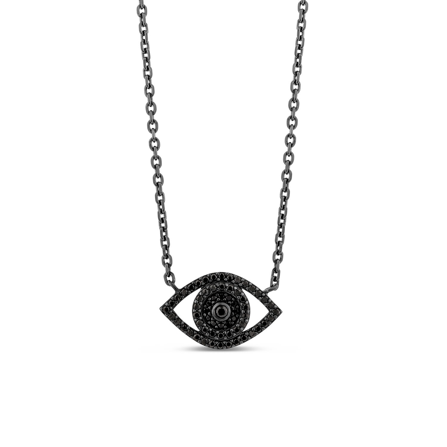 Sally Skoufis Women's Protection Necklace With Man Made Cz Diamond Stimulant In Sterling Silver & Black Rhodium In Black