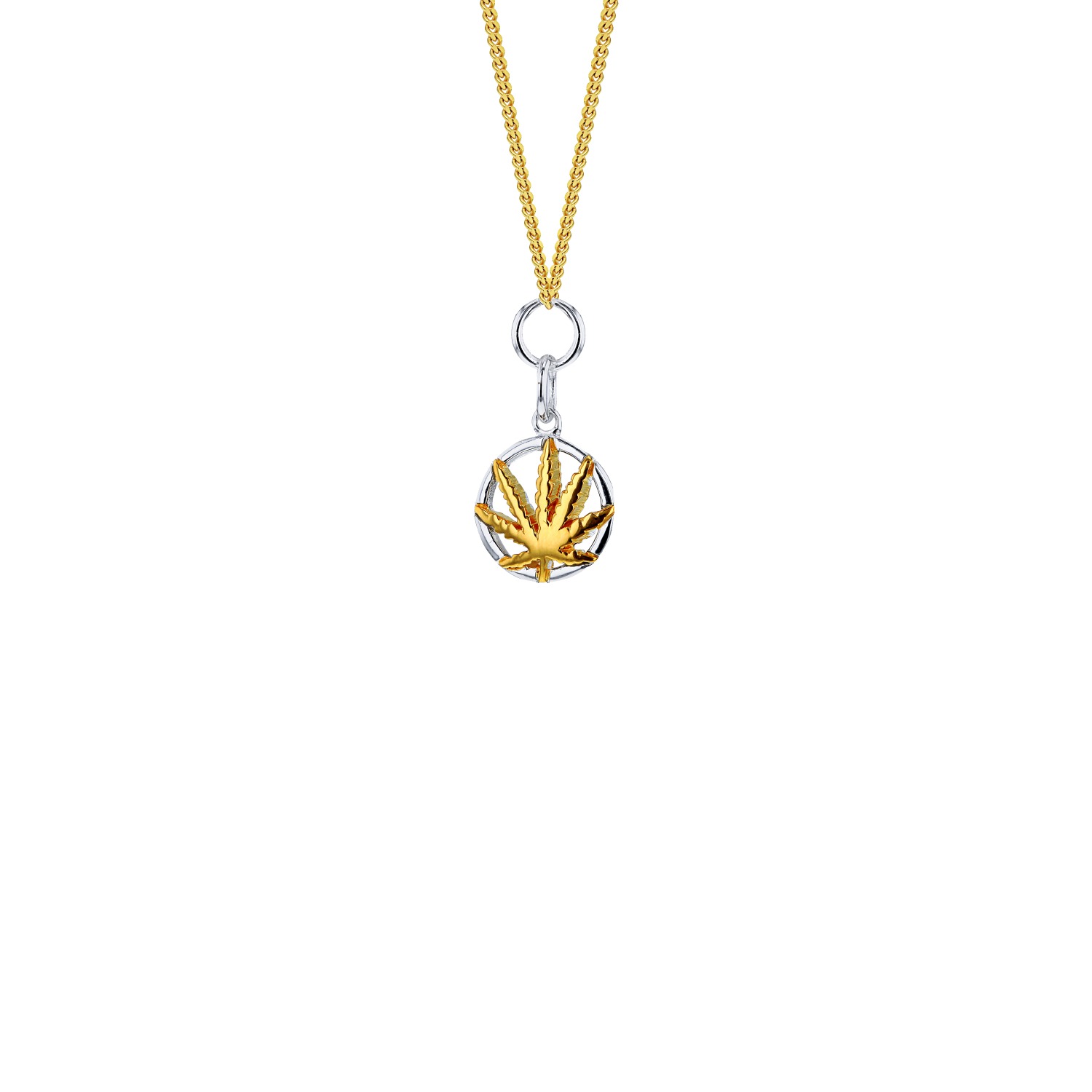 Men’s 2 Tone Sterling Silver & 18Kt Gold Plated Mini Happy Leaf Pendant On Gold Chain True Rocks