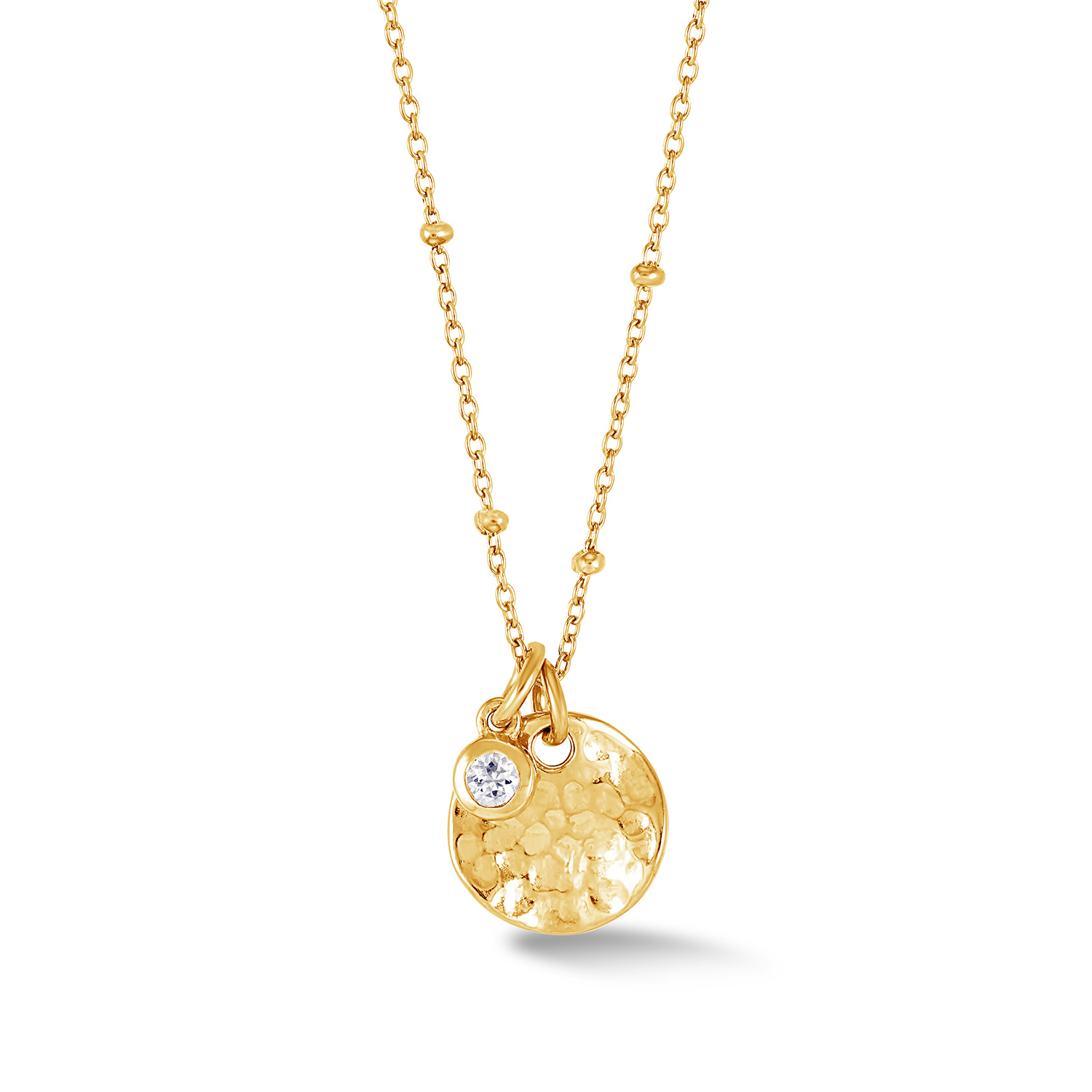 Women’s Gold Hammered Disc & White Sapphire Array Necklace In Vermeil Dower & Hall