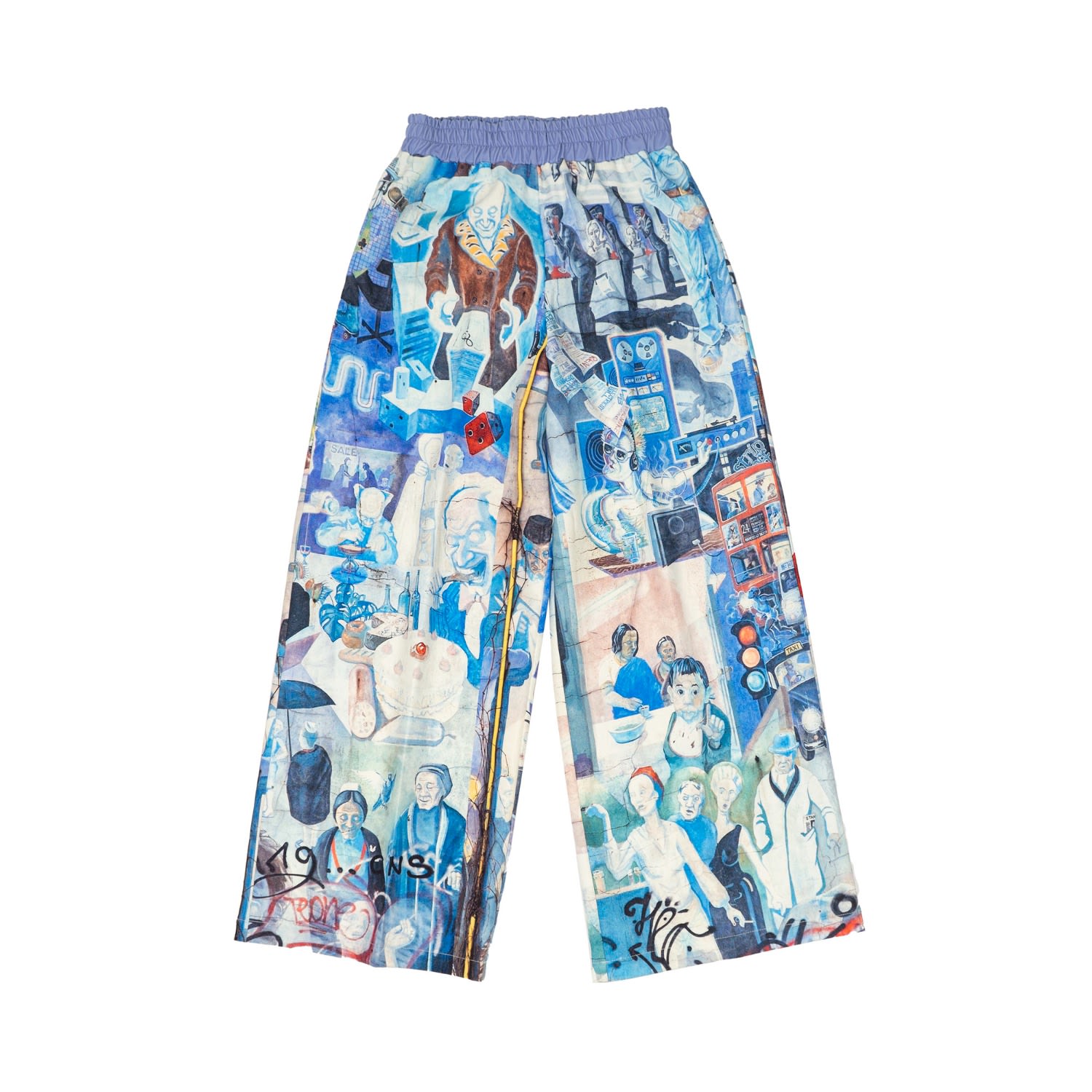 Women’s Training Pants In Blue With Graffiti Pattern - Recycled Fabric W Large Mysimplicated