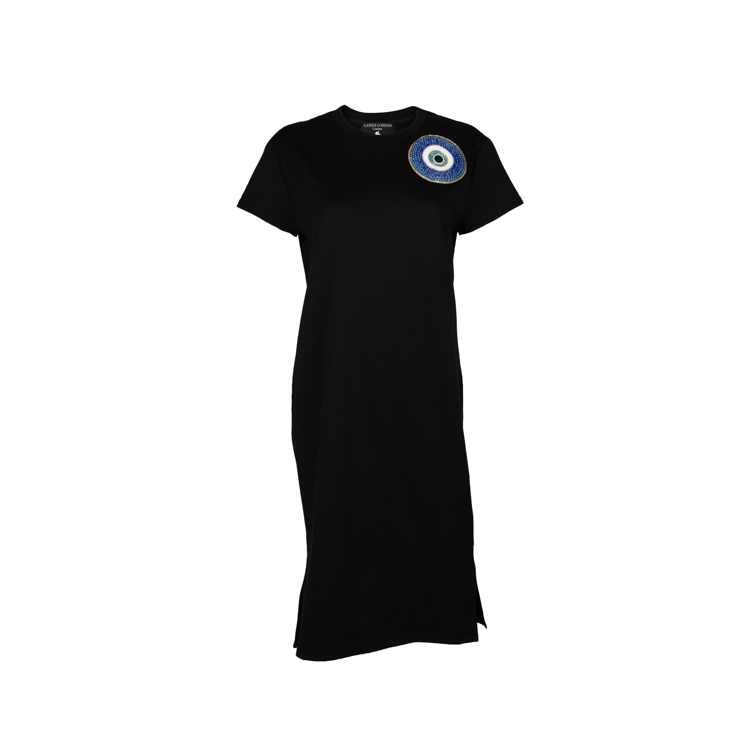 Laines London Women's Laines Couture T-shirt Dress With Embellished Evil Eye - Black