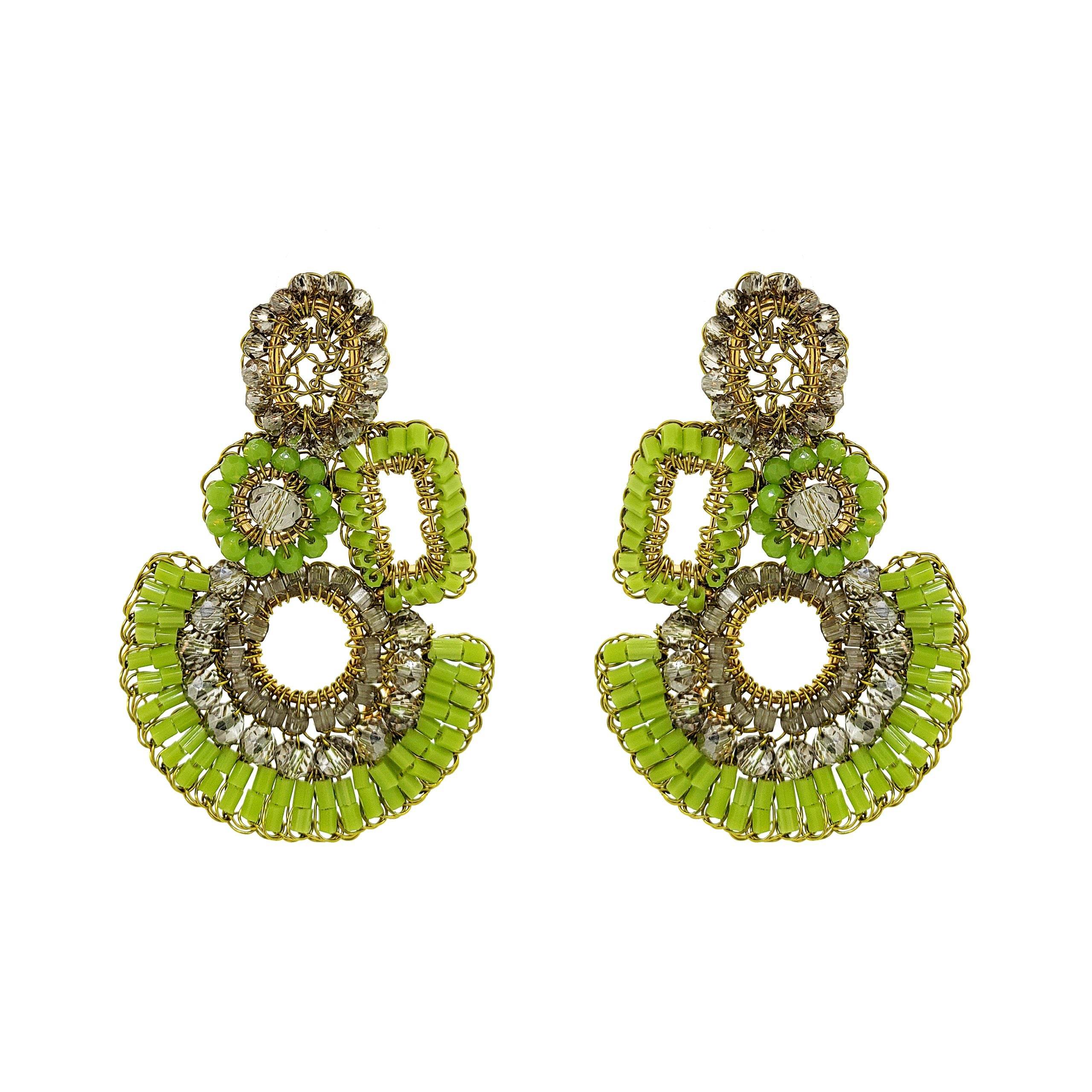 Lavish By Tricia Milaneze Women's Gold / Green Neon Green Mix Althea Handmade Crochet Earrings