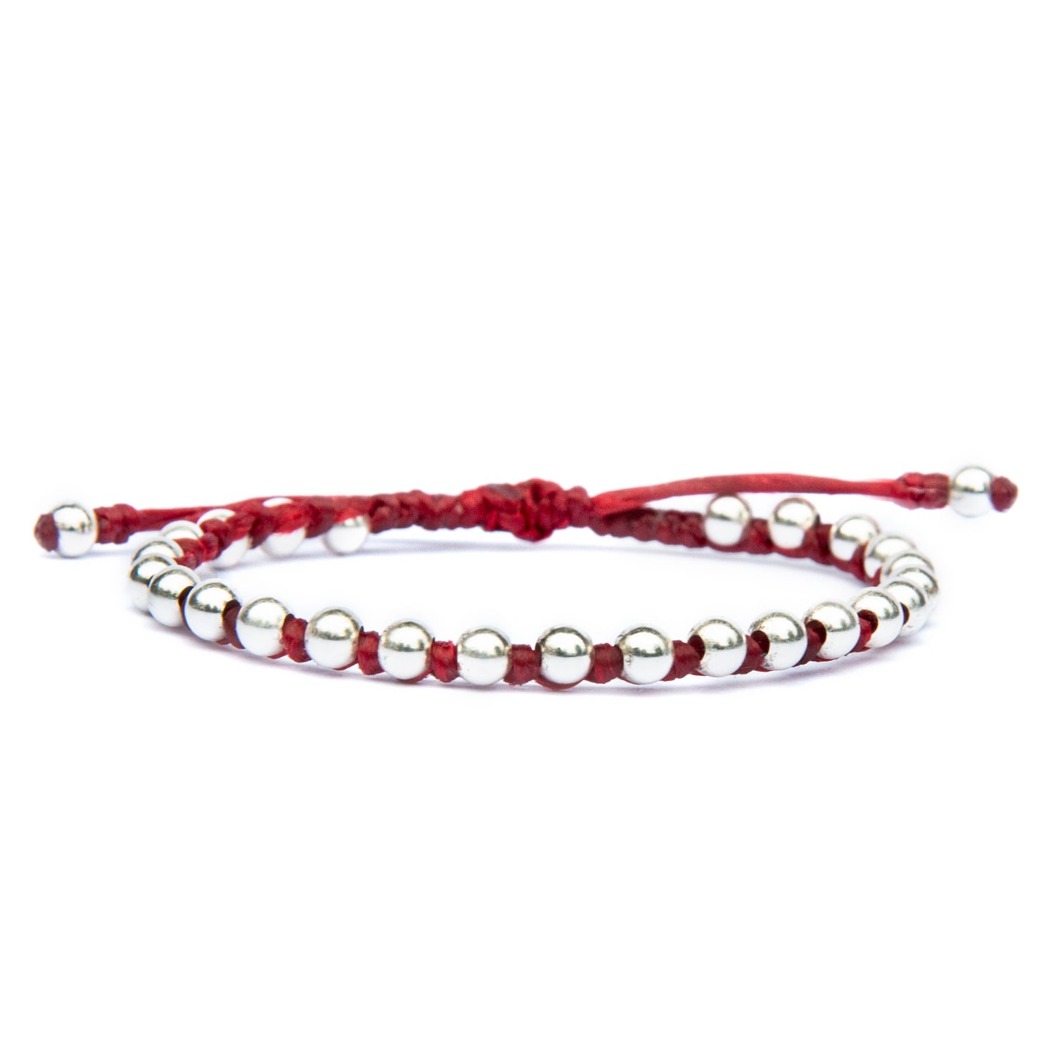 Harbour Uk Bracelets Women's Red Rope Friendship Bracelet With Silver Beads - Elegant And Adjustable In Red