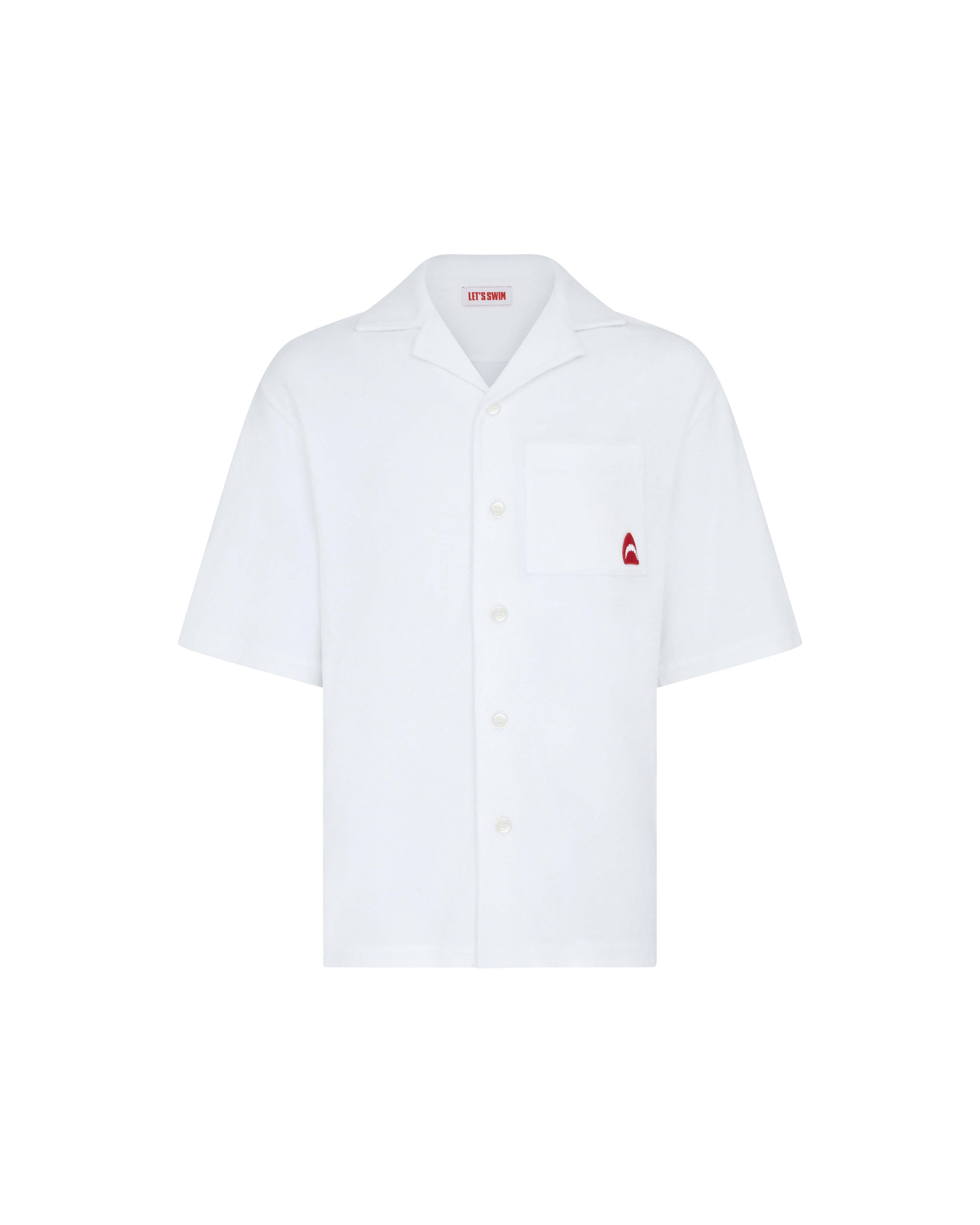 Let's Swim Men's White Shark Logo Towel Shirt In White