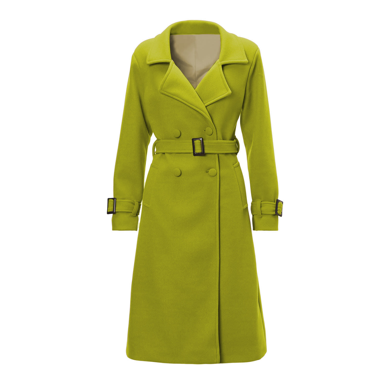 Women’s Green Lime Double Breasted Slim Coat Medium Bluzat