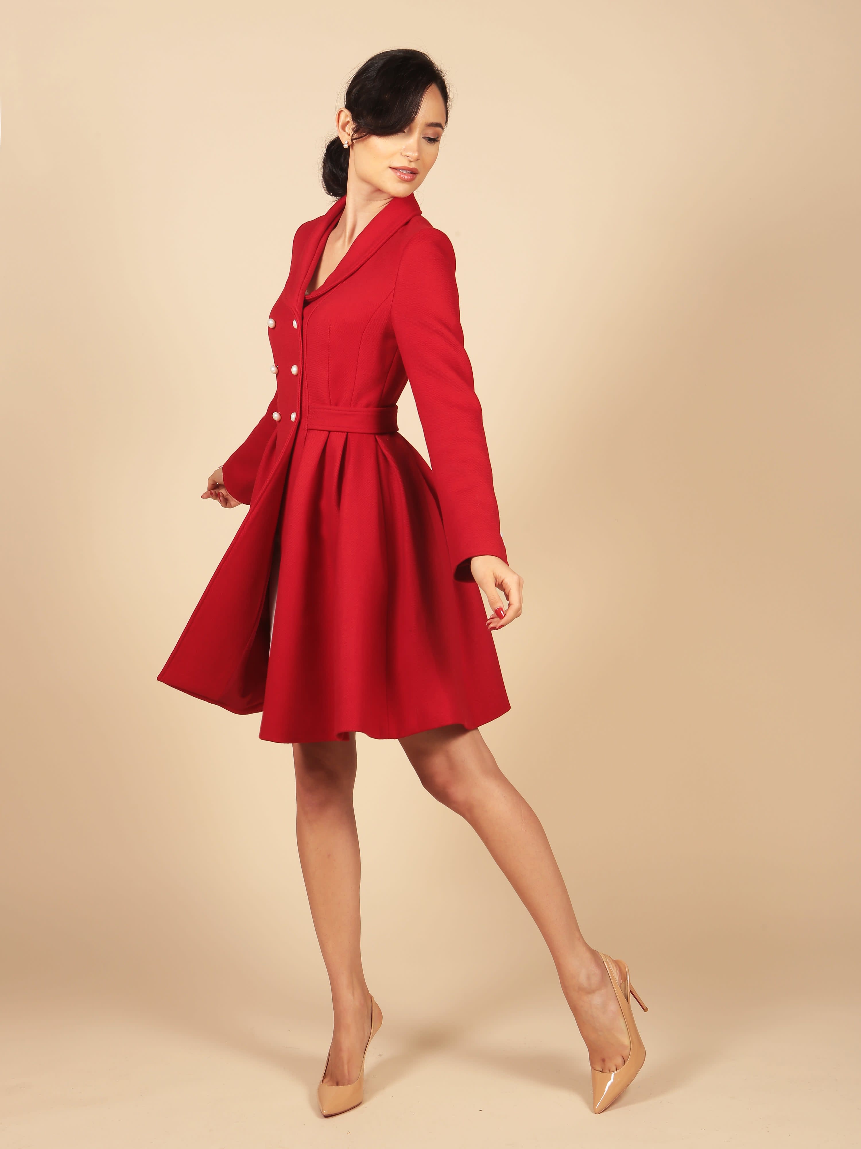 'Kennedy' 100% Wool Dress Coat In Rosso | Santinni | Wolf & Badger