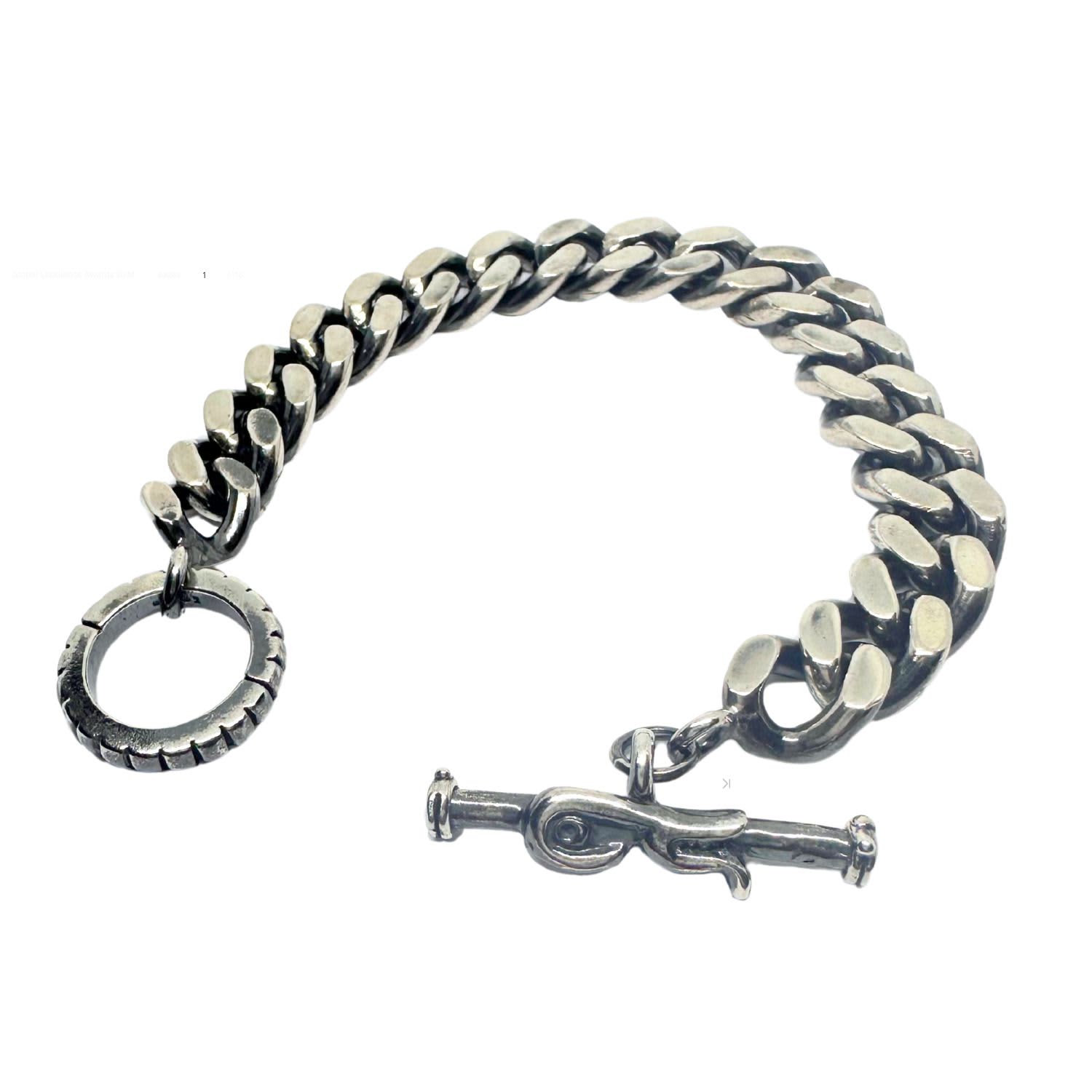 Men's Heavy Solid Sterling Silver Curb Chain Bracelet With Hand