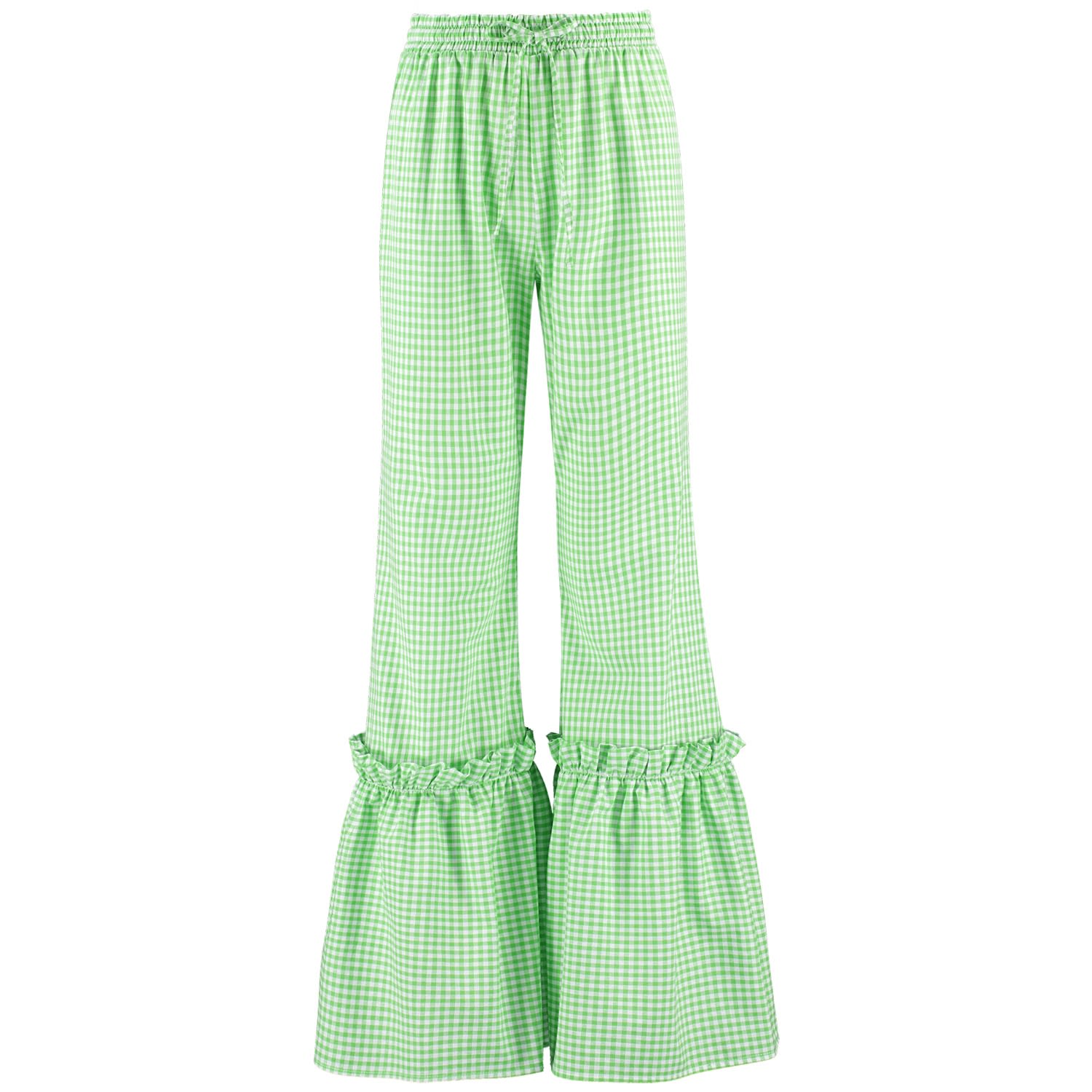 Lavaand Women's The Ginger Flare Frill Trouser In Green Gingham In Green