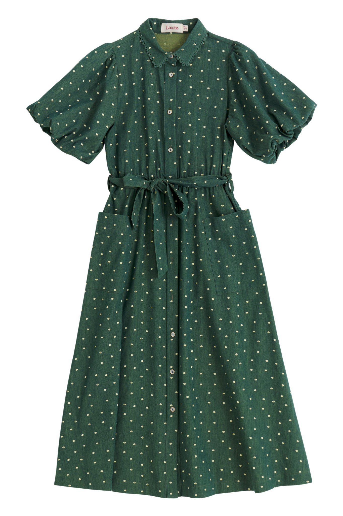 Louche Women's Lola Flower Dot Print Balloon Sleeve Shirtdress - Fern Green
