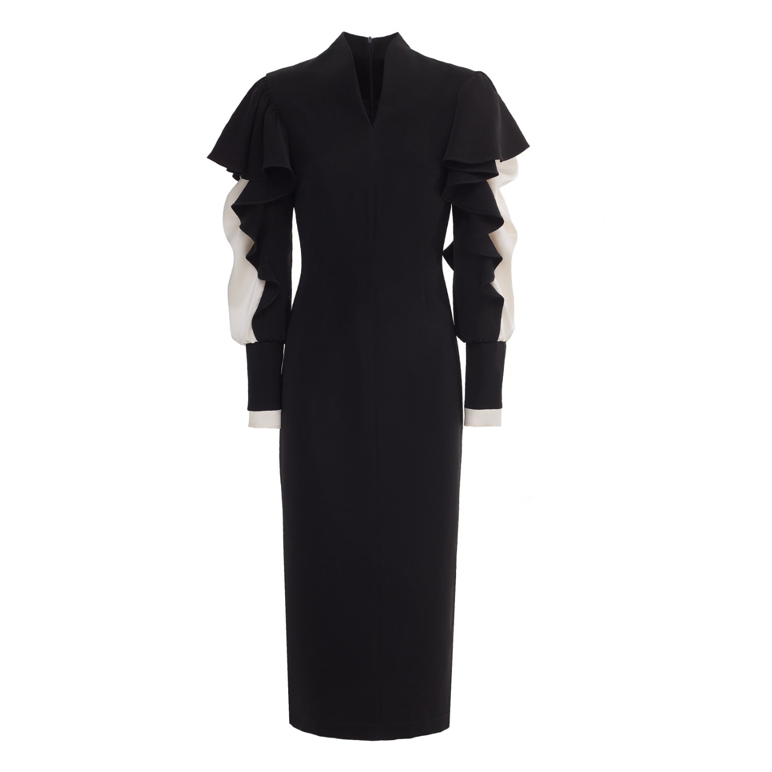 Julia Allert Women's Black Occasion Midi Dress With Ruffled Sleeves