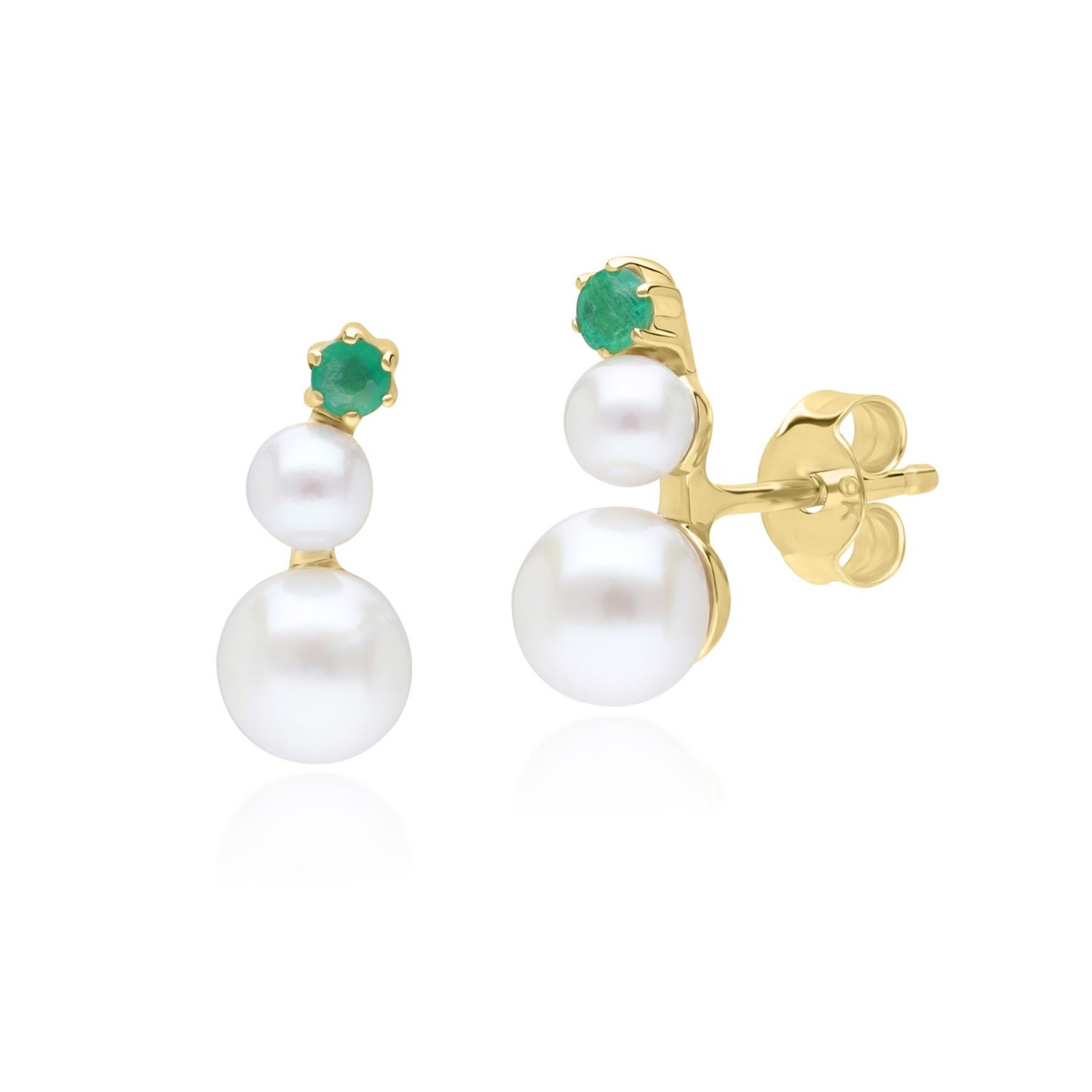Gemondo Women's Green / White / Gold Emerald And Pearl Climber Earrings In Yellow Gold In Gray