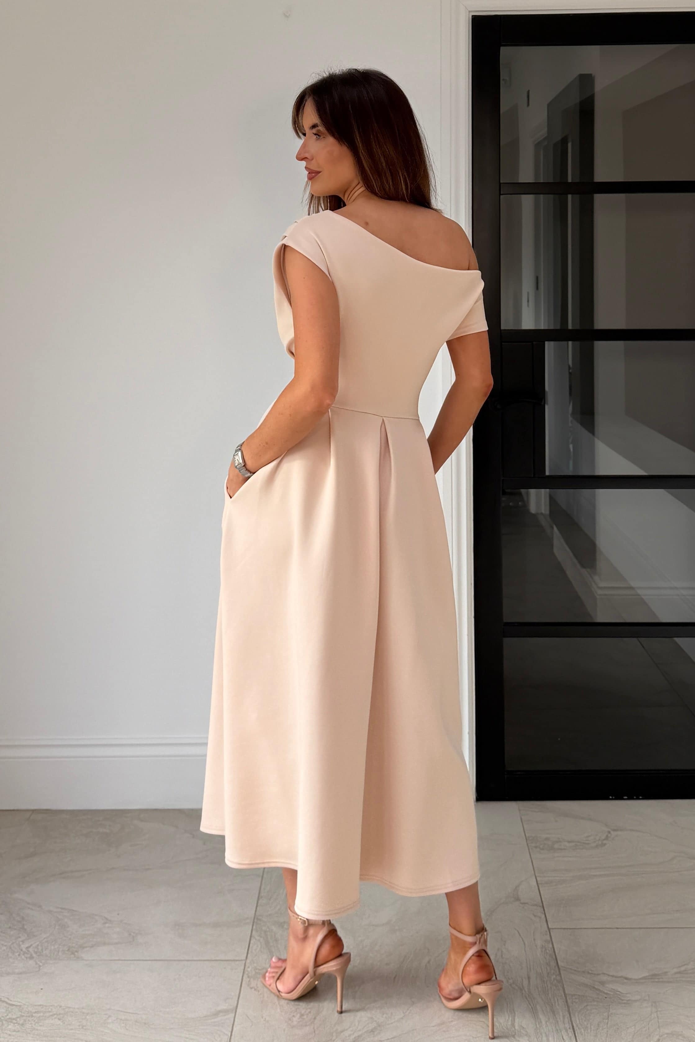 Betty Asymmetric Midi Dress Cream | Girl In Mind | Wolf & Badger