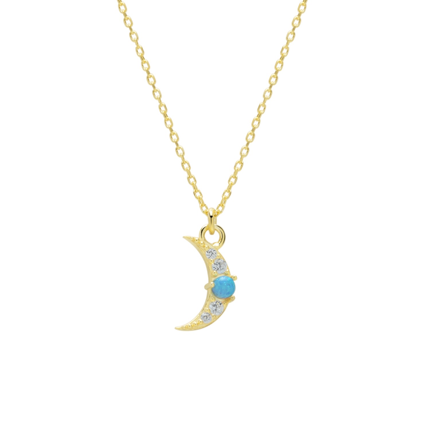 Spero London Women's Crescent New Moon Opal Sterling Silver Necklace - Blue