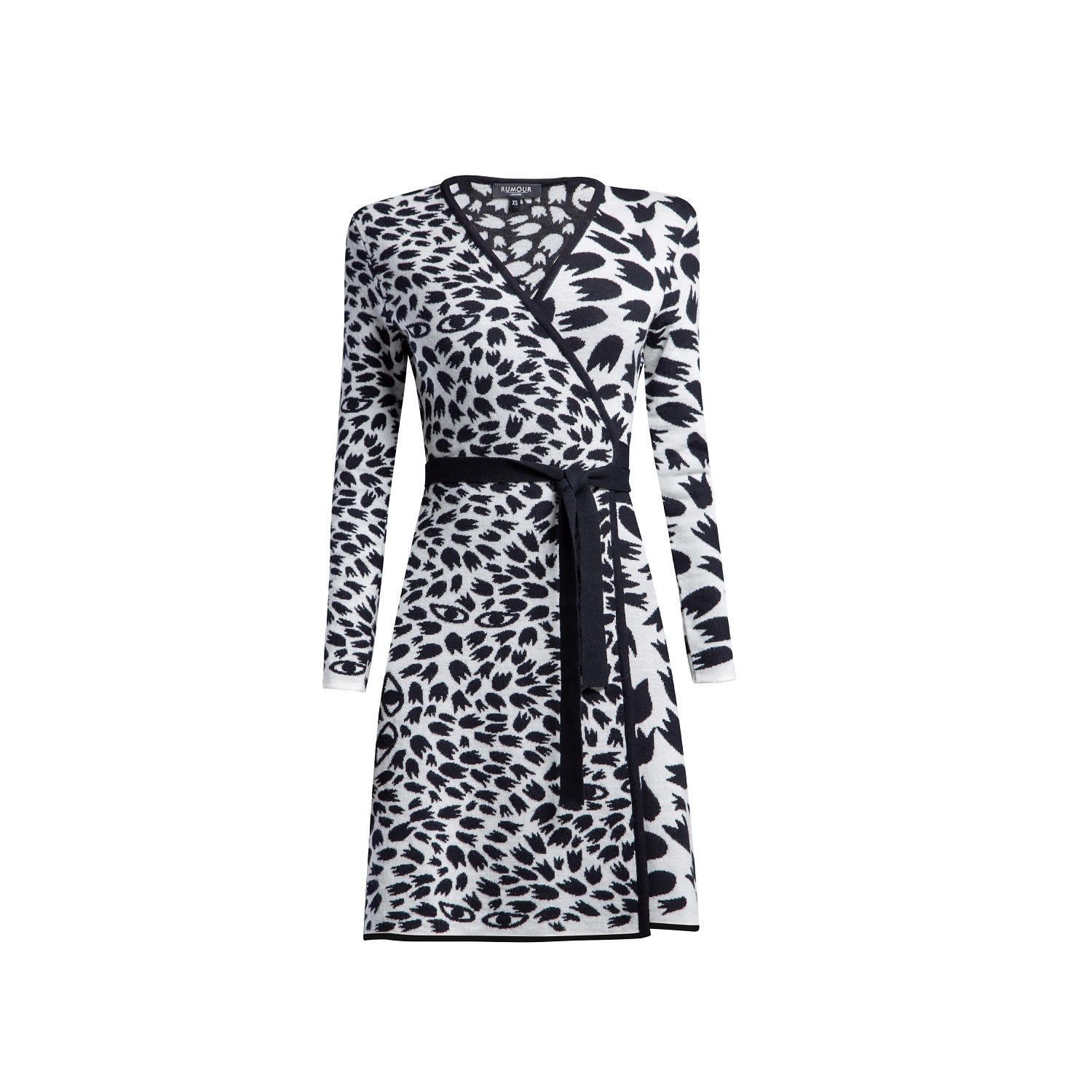 Women’s Black / White Savannah Jacquard-Knit Wrap Dress With Animal Pattern In Monochrome Small Rumour London