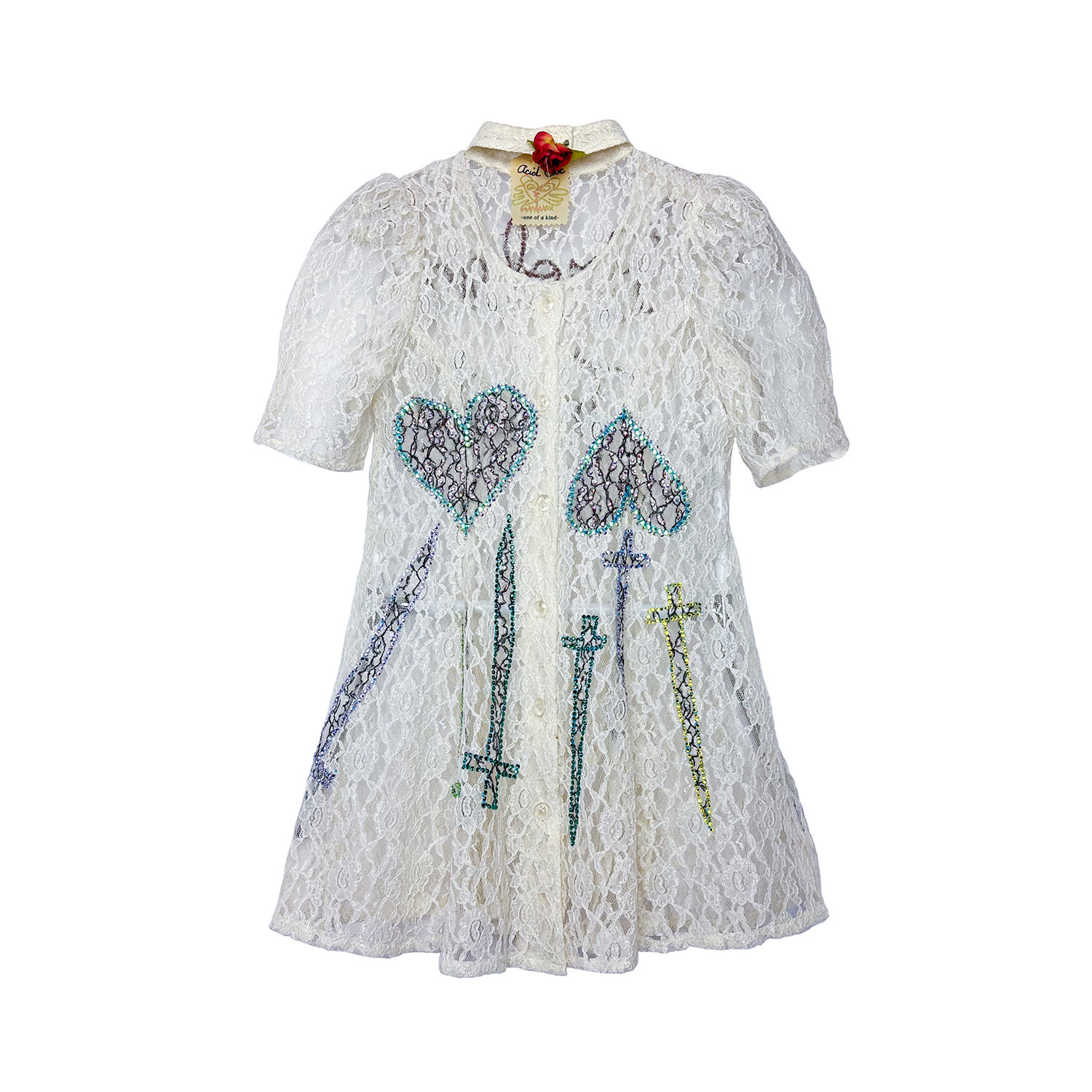 Acid Cat Women's White Broken Trust Three Swords Lace Top In White