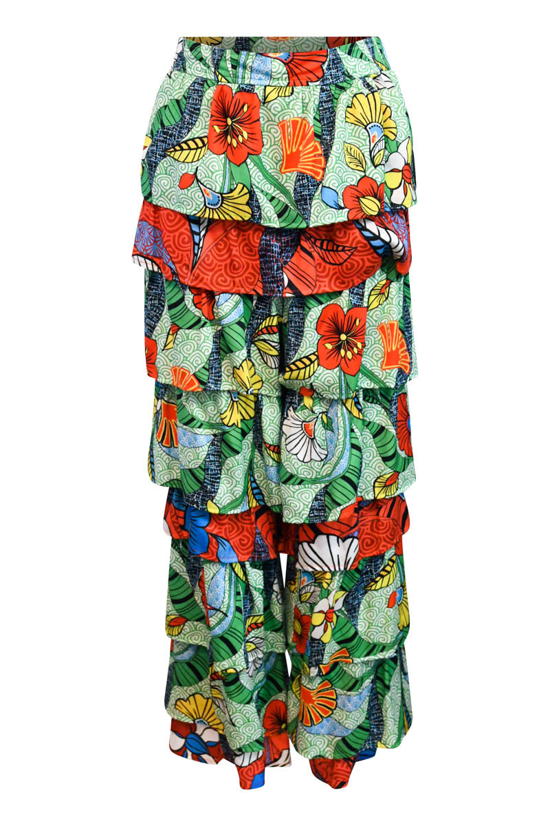 Oliveankara Women's Green / Red Mu Guiying Ruffle Pants - Green And Red Asa Hana - Oa Og In Green/red