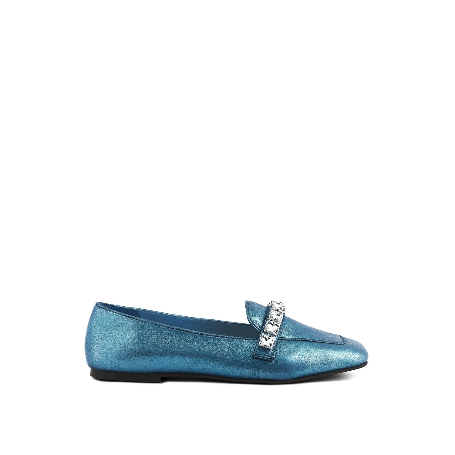 Women’s Churros Blue Metallic Diamante Leather Loafers 8 Uk Rag & Co.