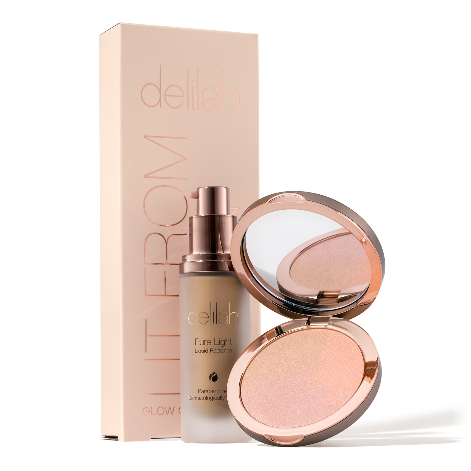 Delilah Neutrals Lit From Within Collection - Pure Light Illuminating Powder & Pure Light Liquid Radiance Au In Multi