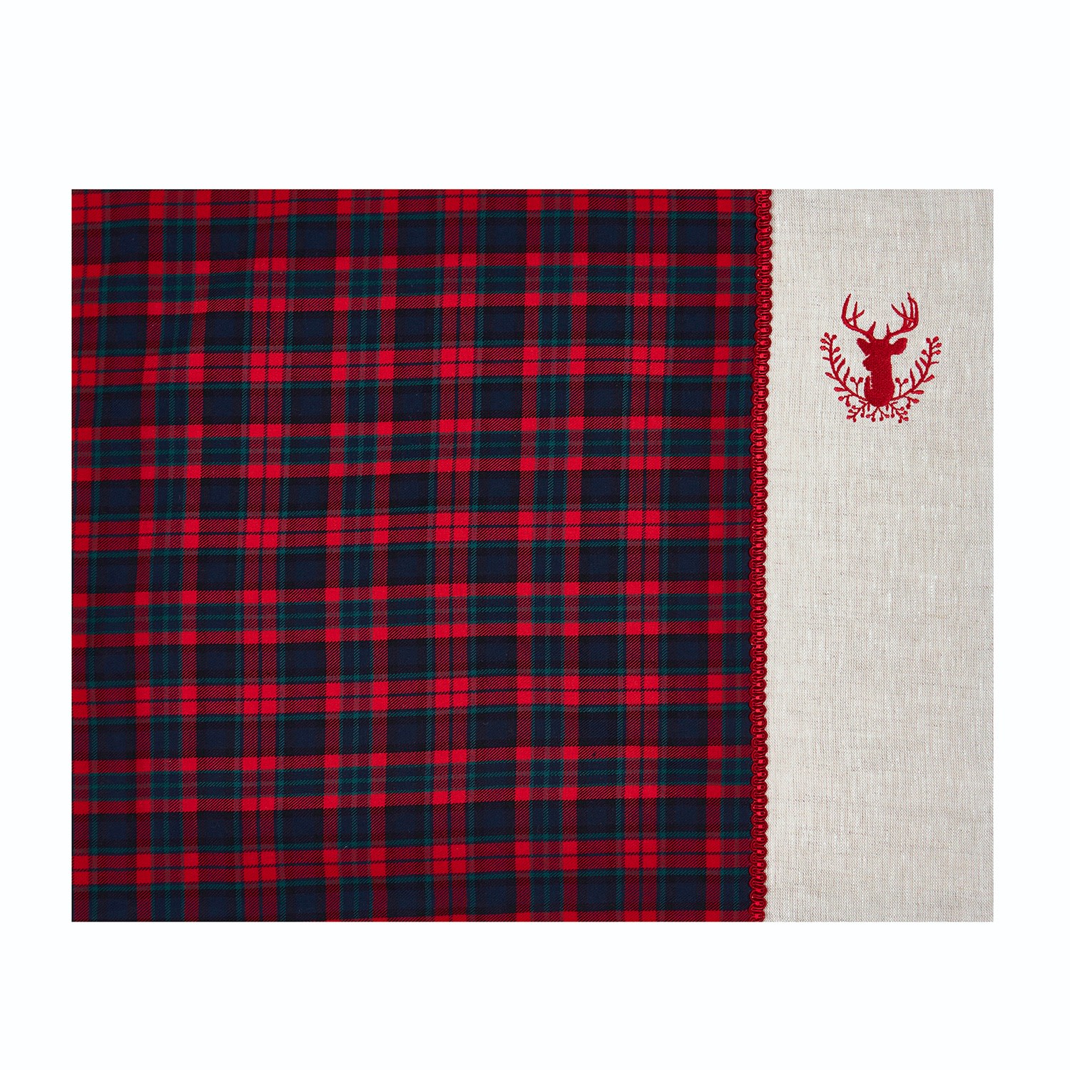 Km Home Collection Red Deer Embroidery Tartan Placemat Set Of 2 In Red