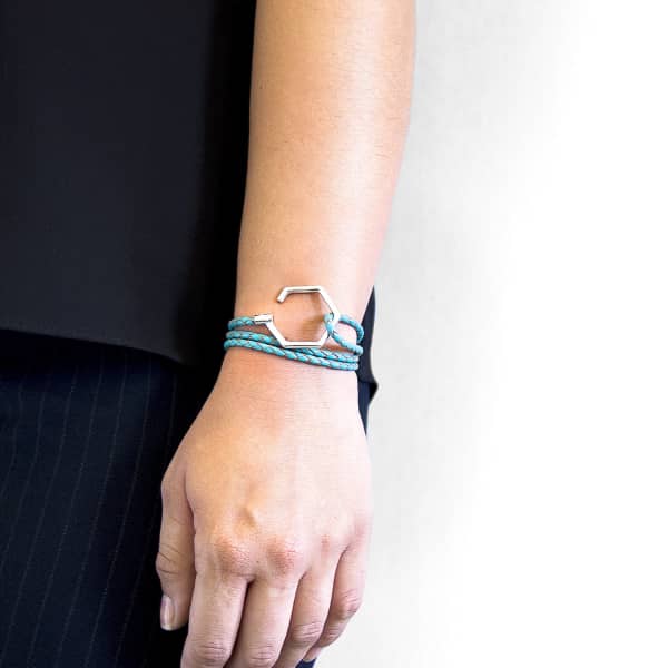Anchor & Crew Turquoise Blue Storey Silver & Braided Leather Bracelet