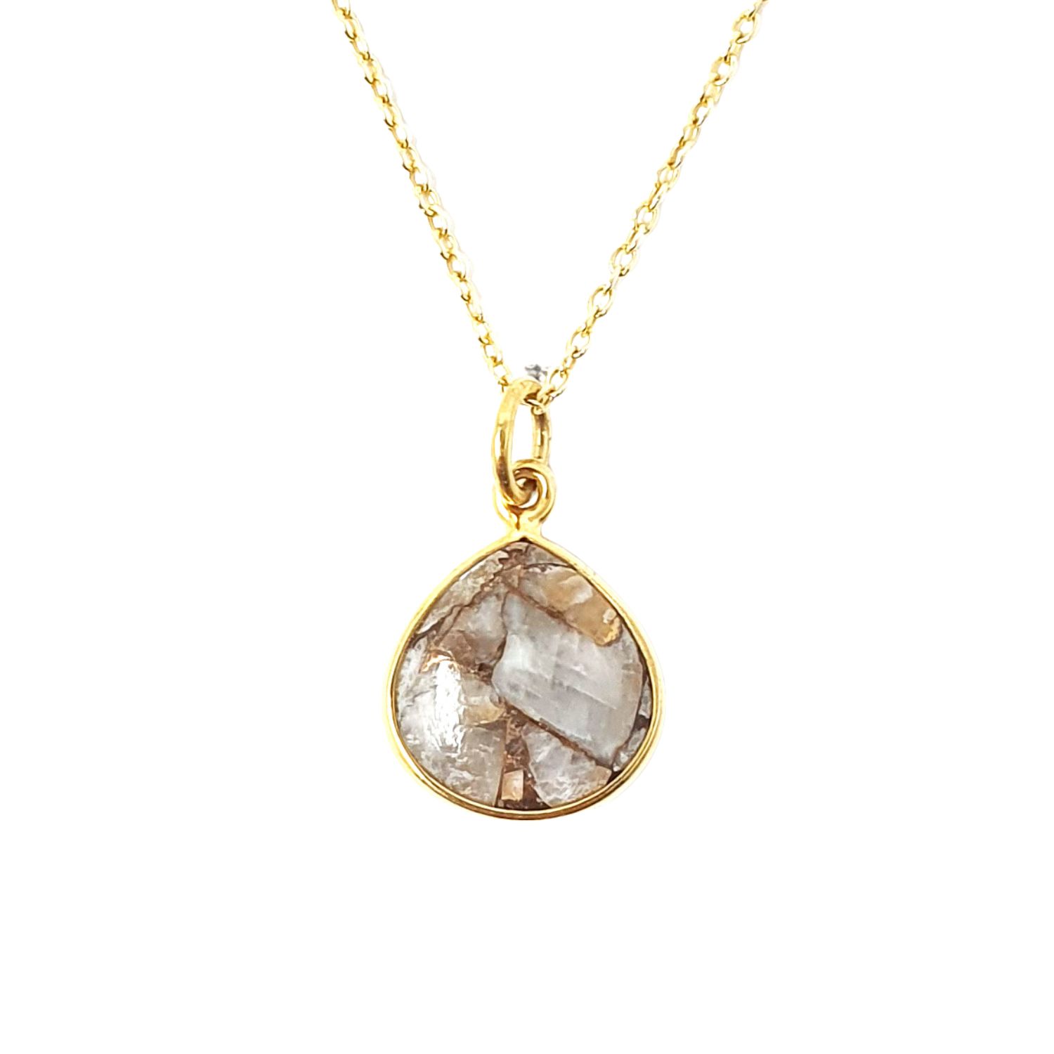 Women’s Gold / Grey / White Gold Vermeil Plated White Calcite Gemstone Necklace Harfi