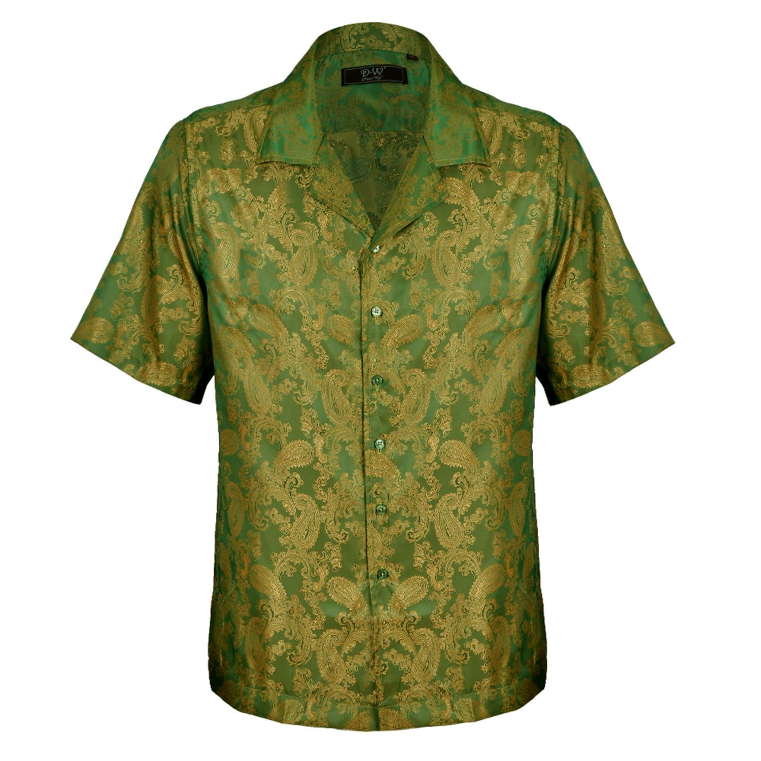 David Wej Men's Washington Cuban Collar Paisley Shirt - Green In Green