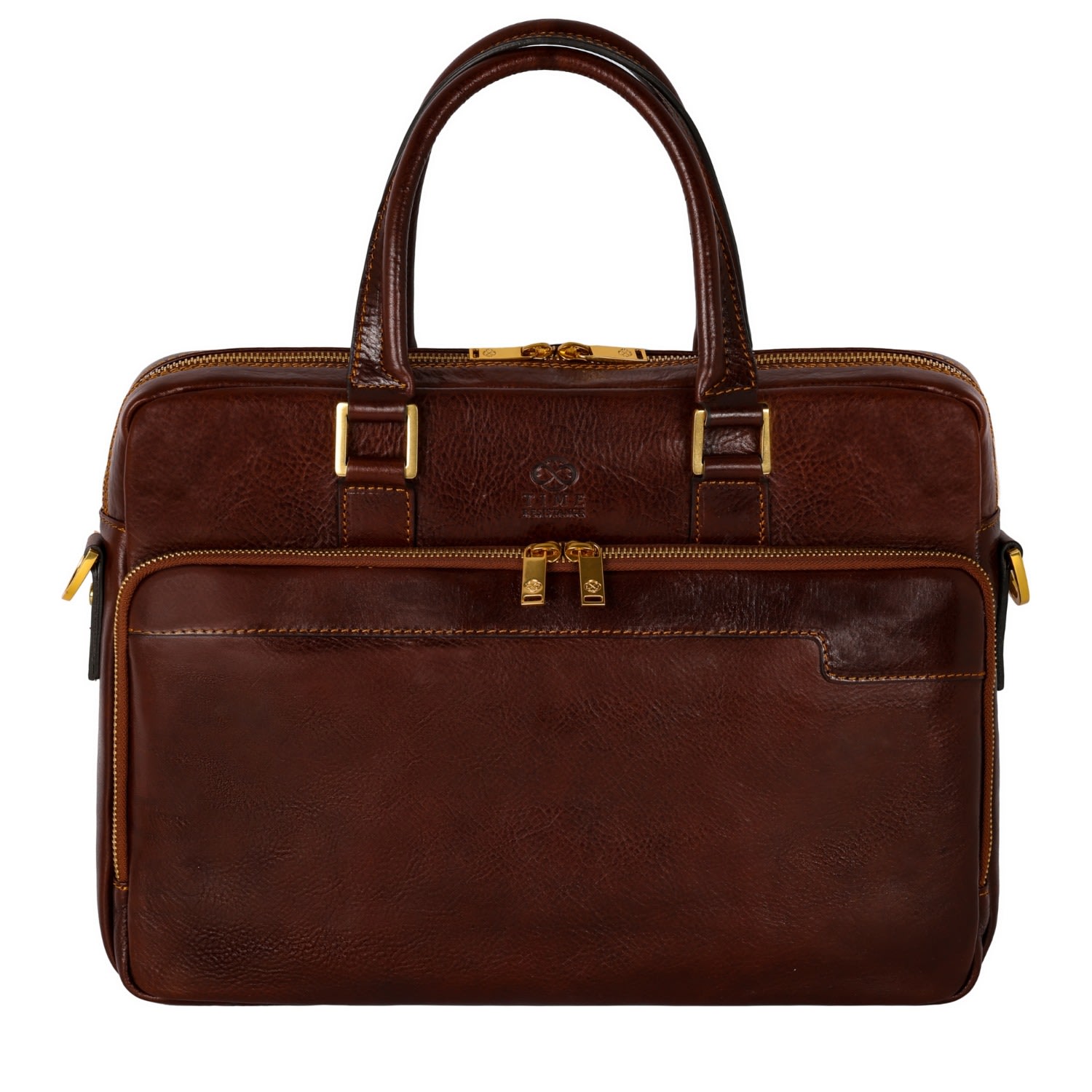 Time Resistance Womens Leather Briefcase Laptop Bag In Brown - Orlando In Brown