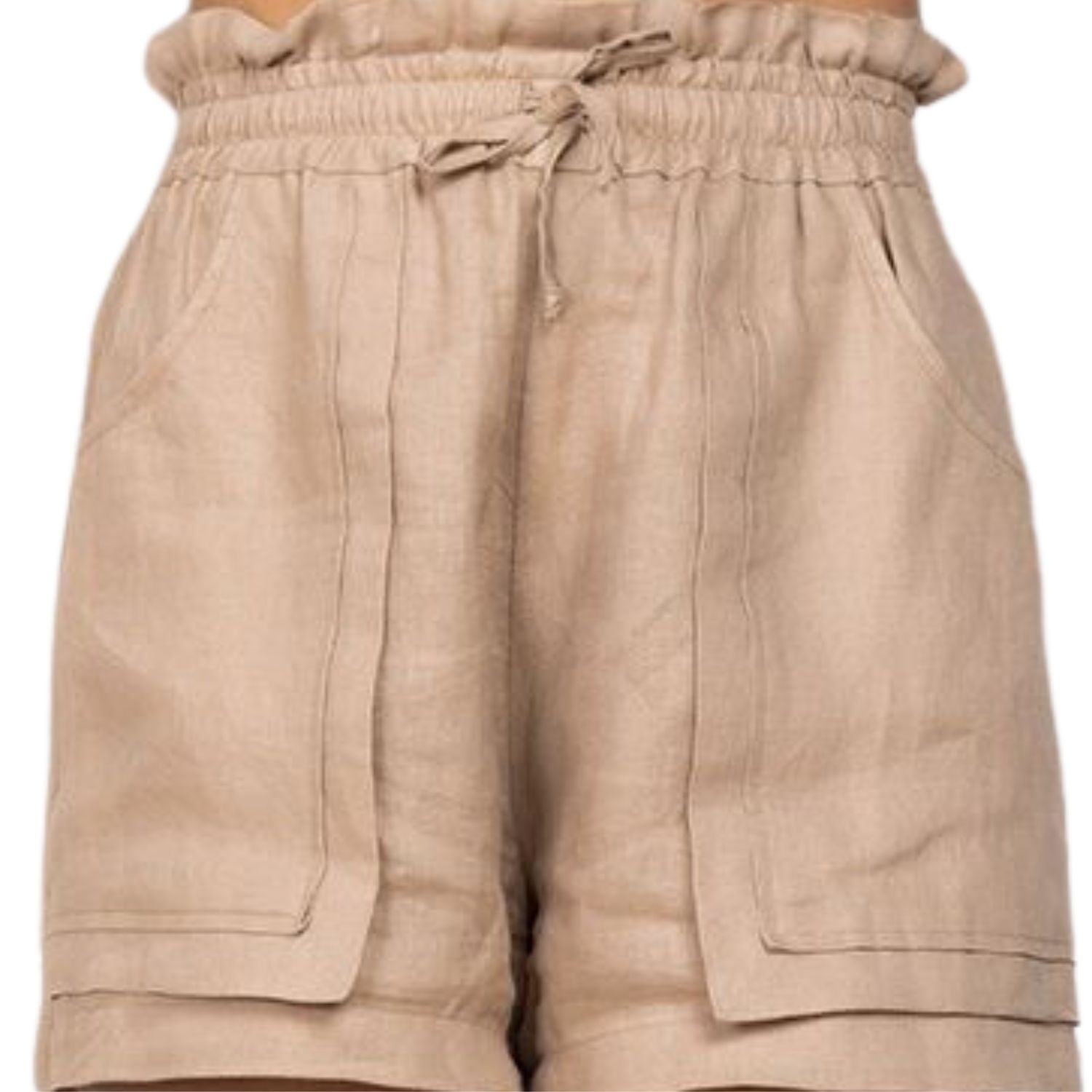 Cliche Reborn Women's Brown Beige Linen Shorts With Pockets