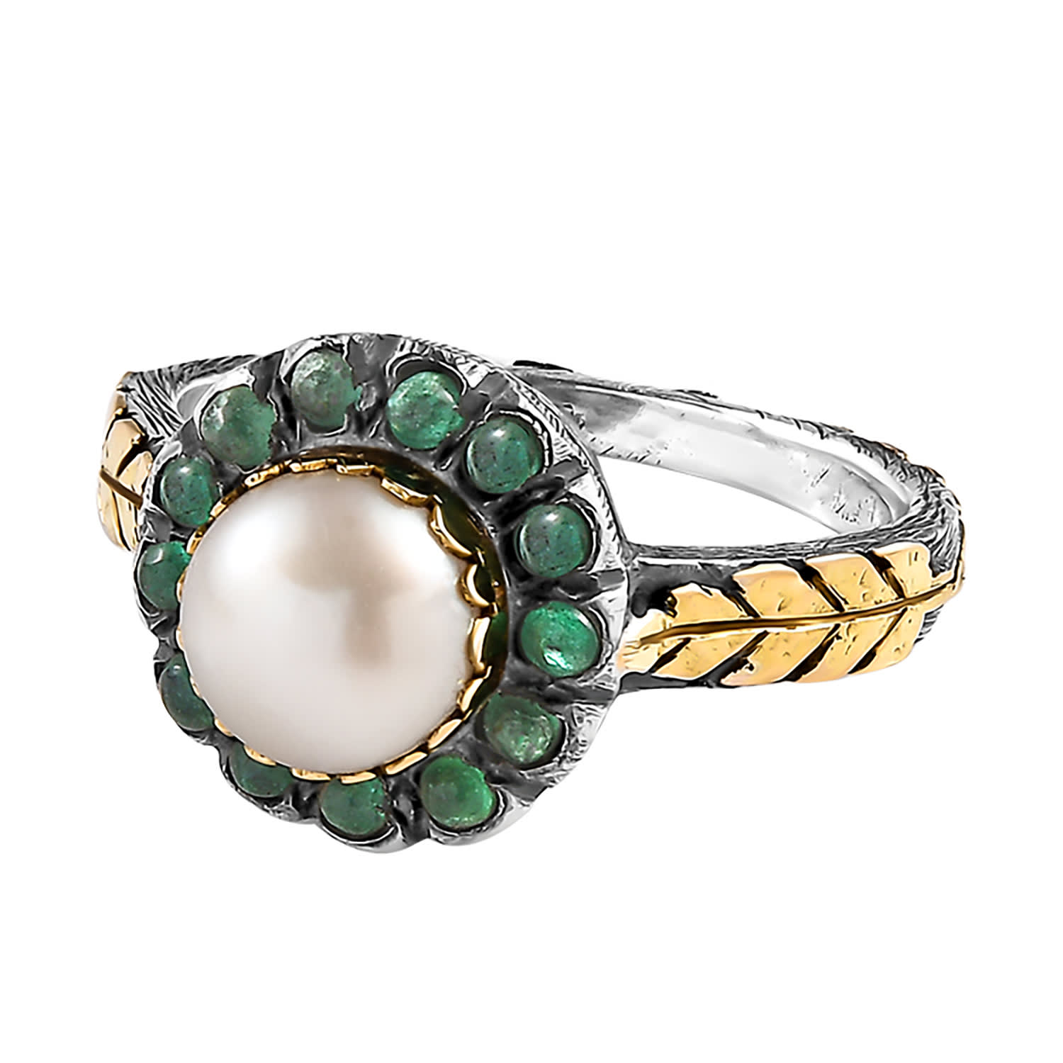Emma Chapman Jewels Women's Gold / Green / White Pearl Emerald Cocktail Ring In Green