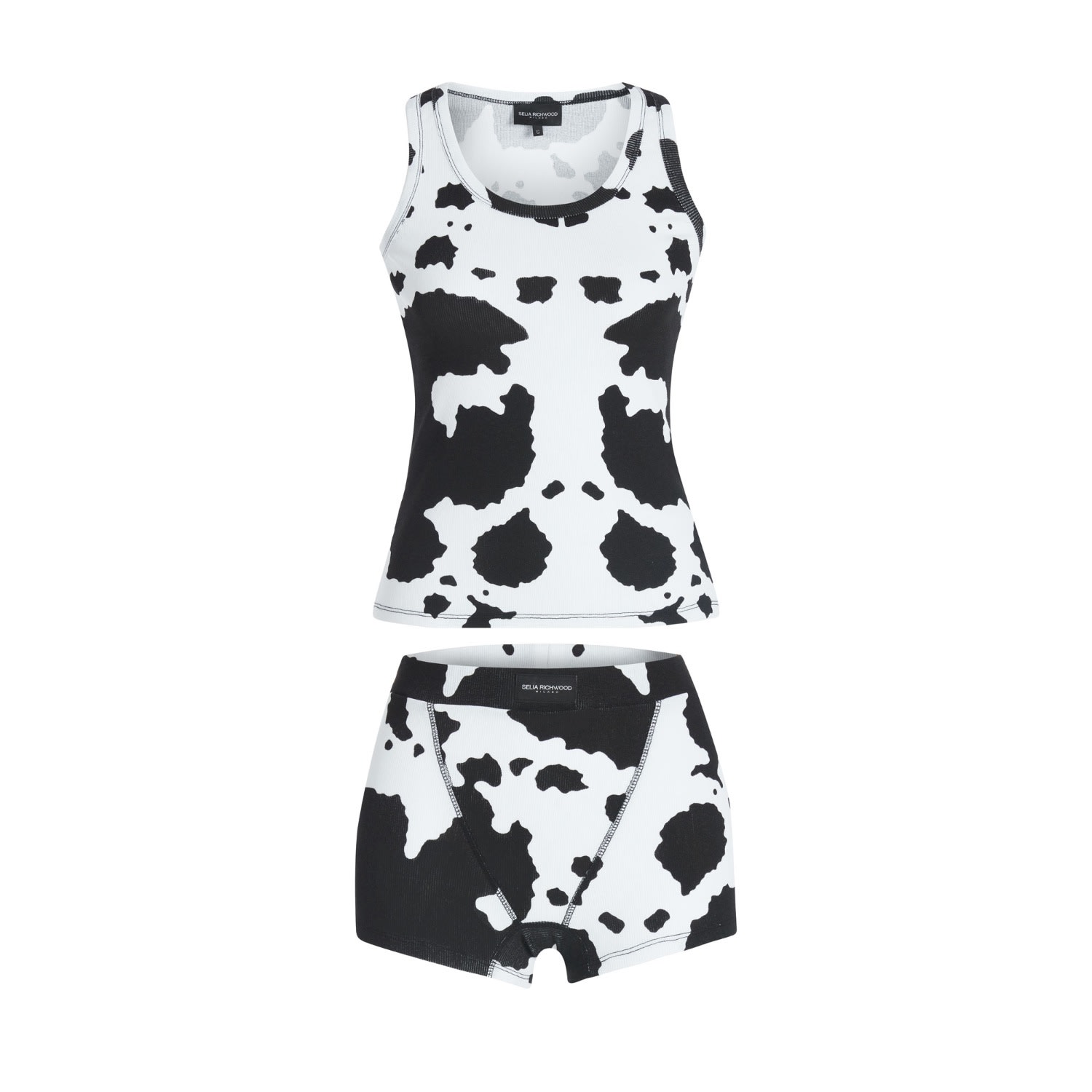 Seliarichwood Women's Black Cow Tank Top & Boxer Set In Animal Print