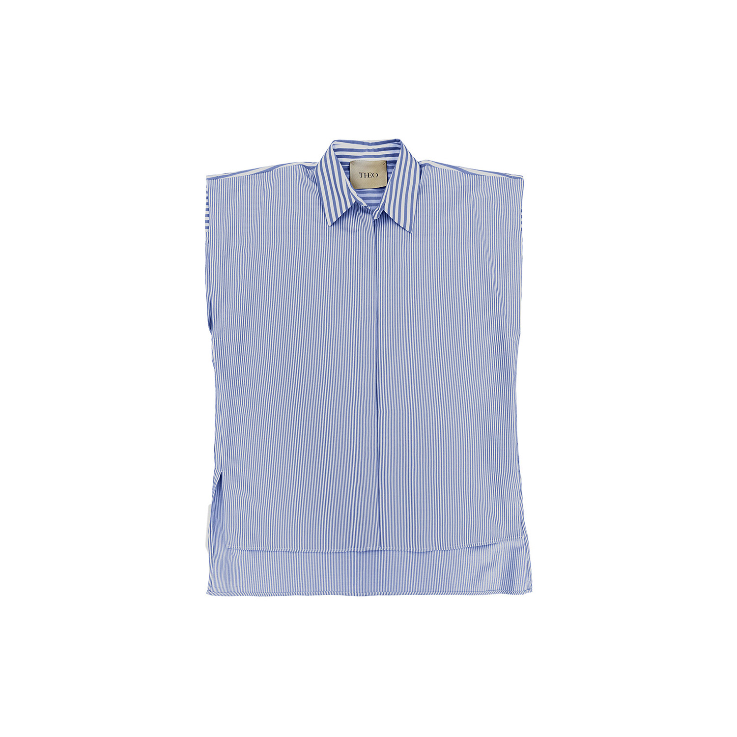 Theo The Label Echo Back Button Sleeveless Shirt In Blue