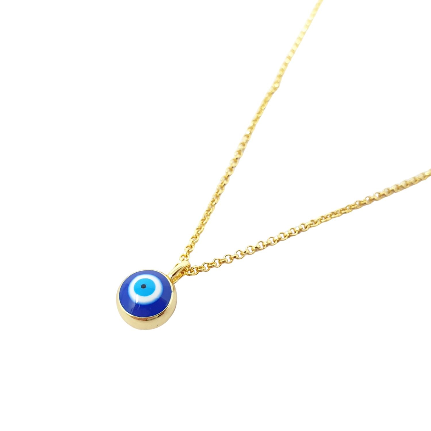 Women’s Gold / Blue Turkish Evil Eye Gold Plated Pendant Charm Necklace Harfi