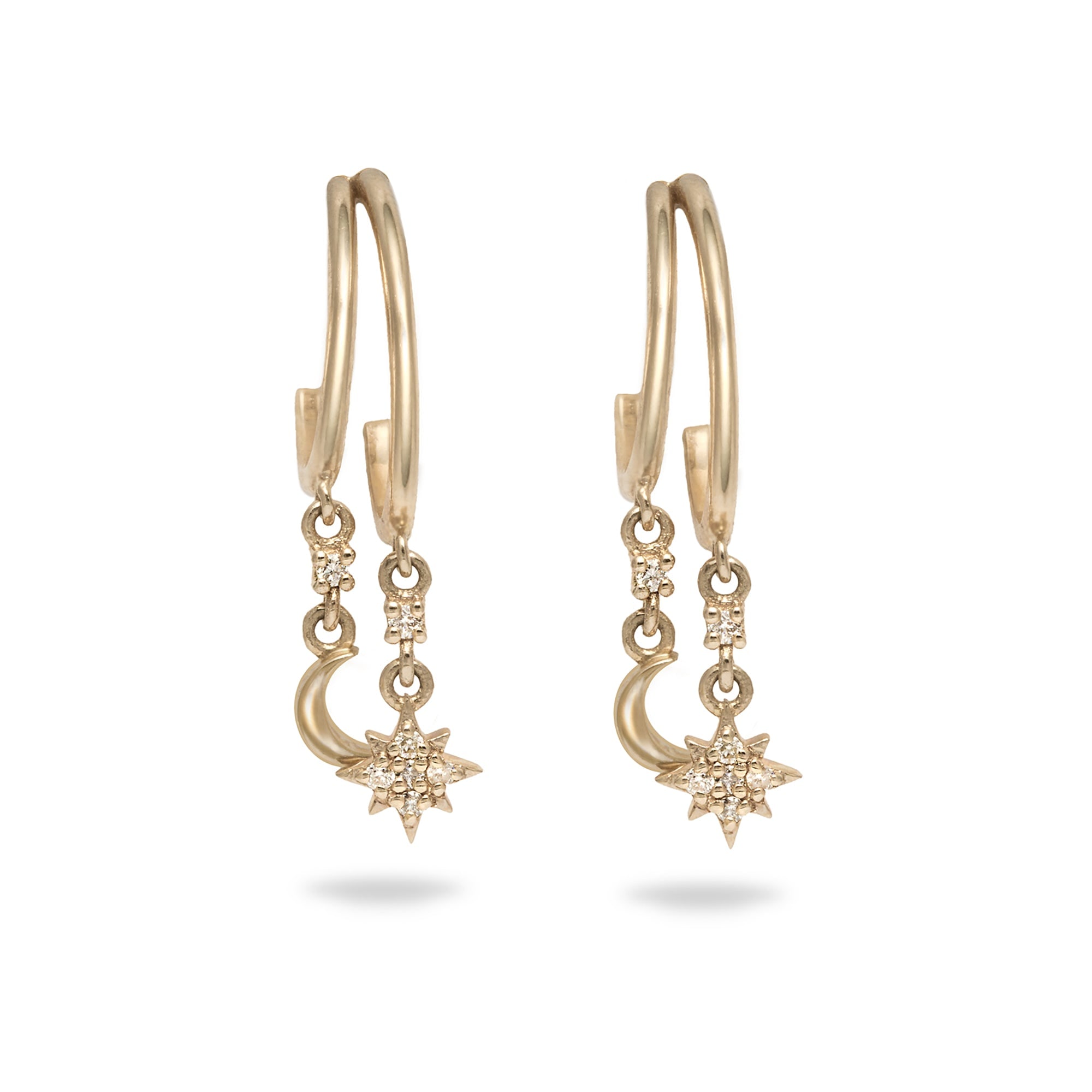 Zohreh Women's Celestial Diamond Charm Hoop Earring Pair 9k Gold In Gold