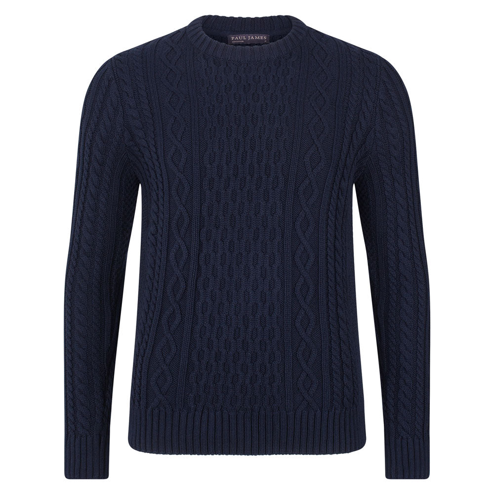 Blue Mens Heavyweight Paul Cotton Fisherman’s Cable Jumper Extra Large Paul James Knitwear