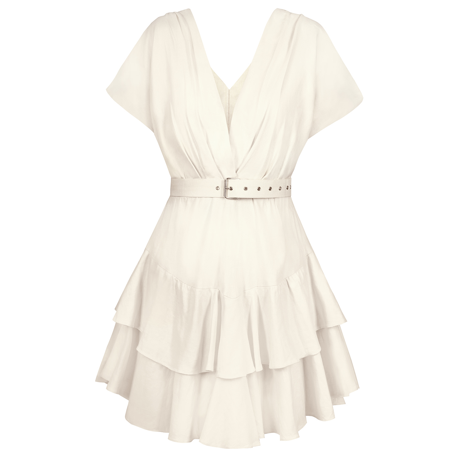 Alina Cernatescu Women's Neutrals Oasis Beige Linen Bamboo Holiday & Cocktail Ruffle Midi Dress With Textile Belt In Sand