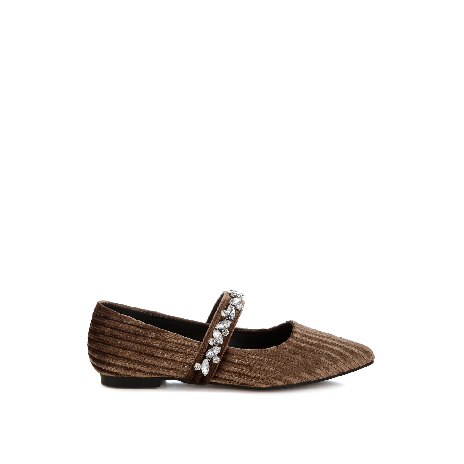 Rag & Co Women's Dresden Diamante Brooch Velvet Ballerinas In Brown In Brown