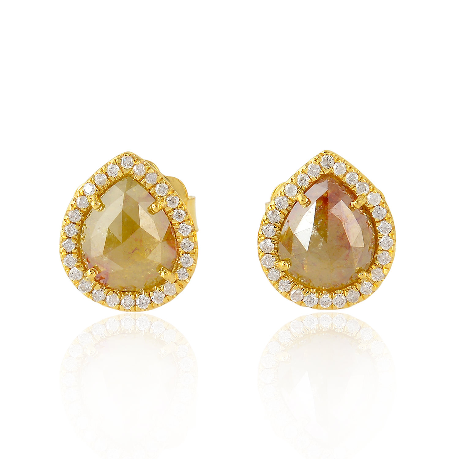Artisan Women's Gold / Brown Natural Pear Ice Diamond Stud Earrings In 18k Yellow Gold In Gold