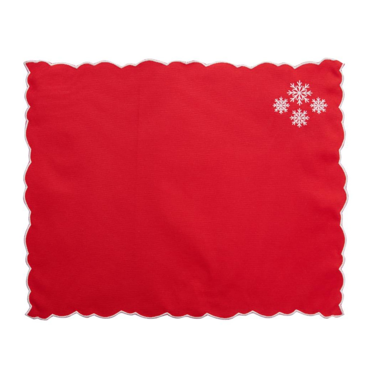 Km Home Collection Red Snowflake Embroidery Cotton Placemats Set Of 2 In Red