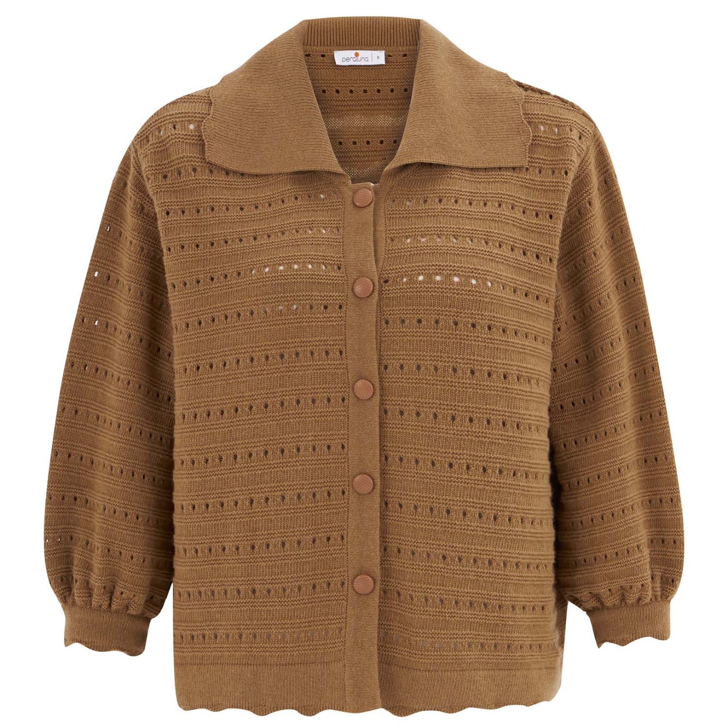 Women’s Brown Cashmere Blend Polo Collar Openwork Knitwear Cardigan - Camel Medium Peraluna