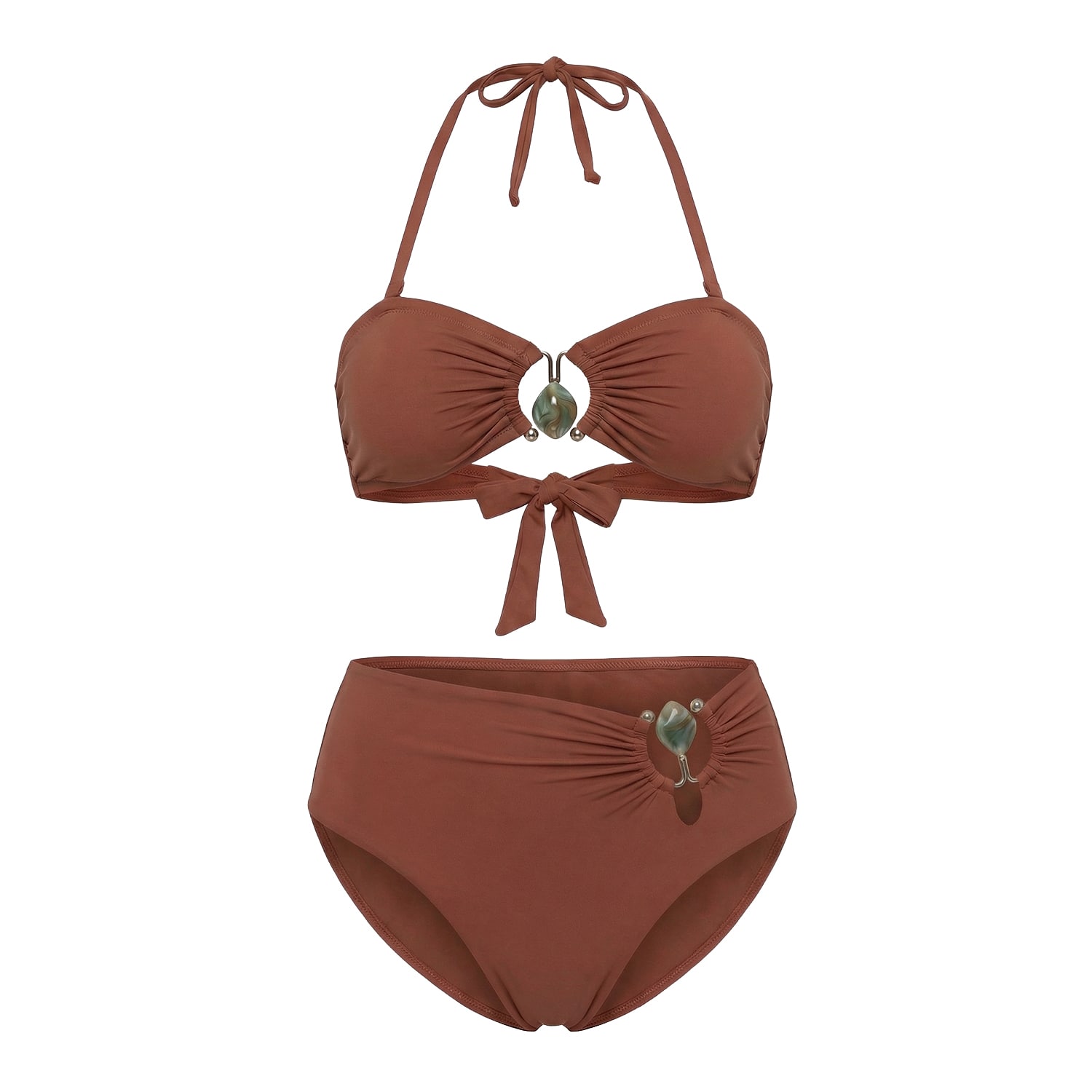 Women's Brown The Echo Stone – Amber | Bandeau Bikini With Jewel Detail | Medium | Aulala Paris