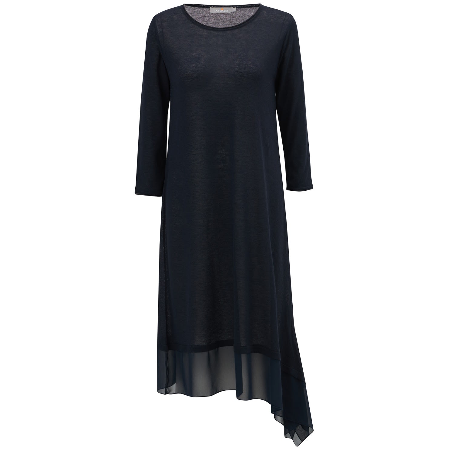 Peraluna Women's Blue Fine Chiffon Hem Summer Knit Dress - Navy In Blue