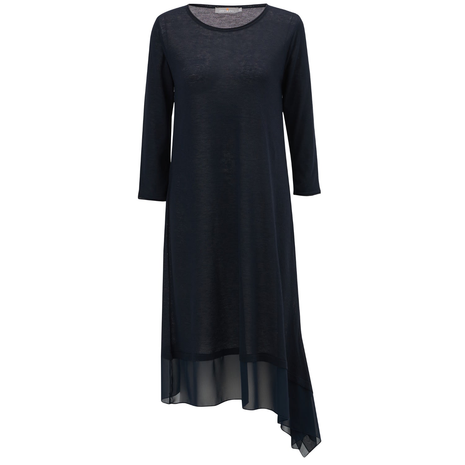 Women’s Blue Fine Chiffon Hem Summer Knit Dress - Navy Large Peraluna