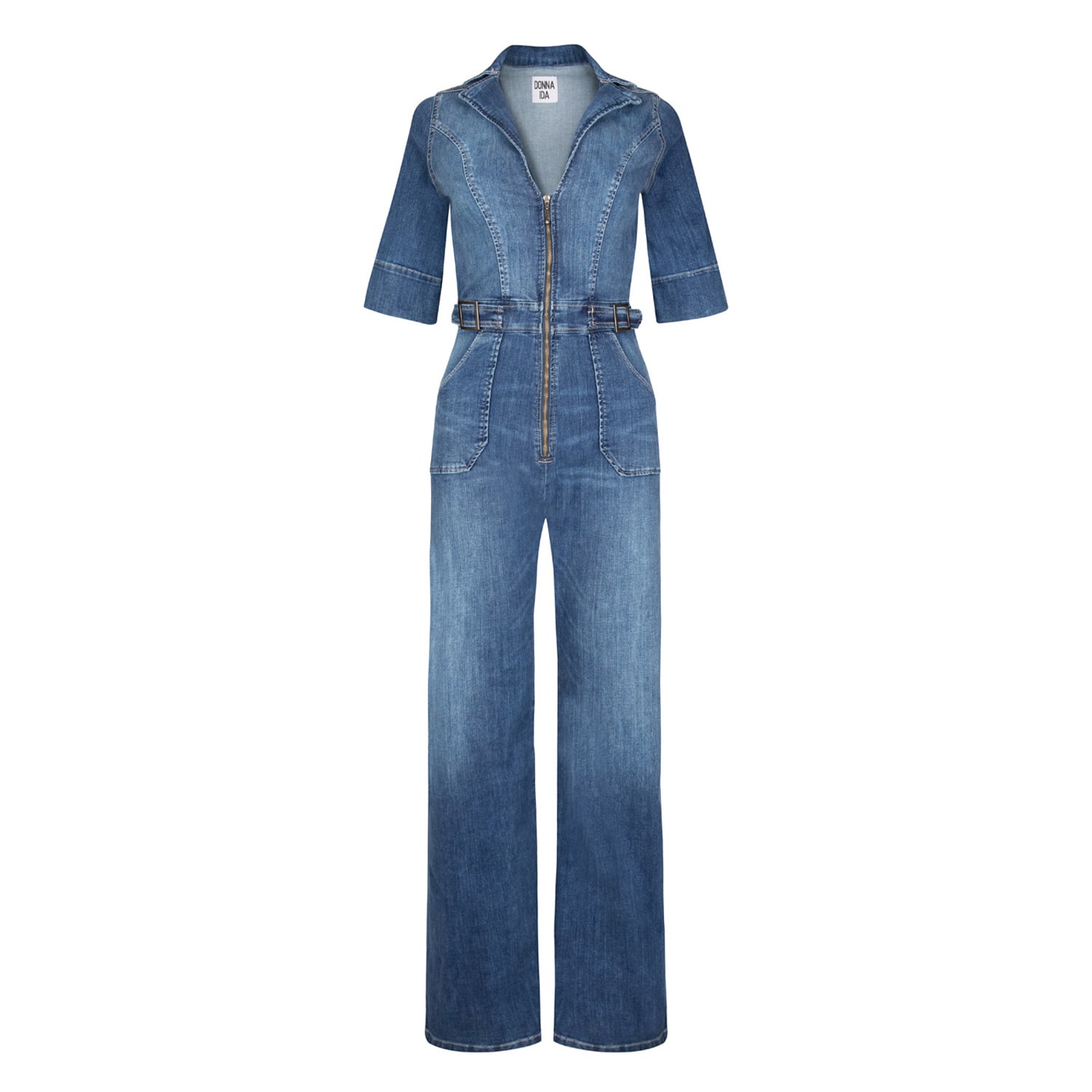 Donna Ida Women's Cassandra The Extra Body Length Flared Jumpsuit - Fawcett Blue In Blue